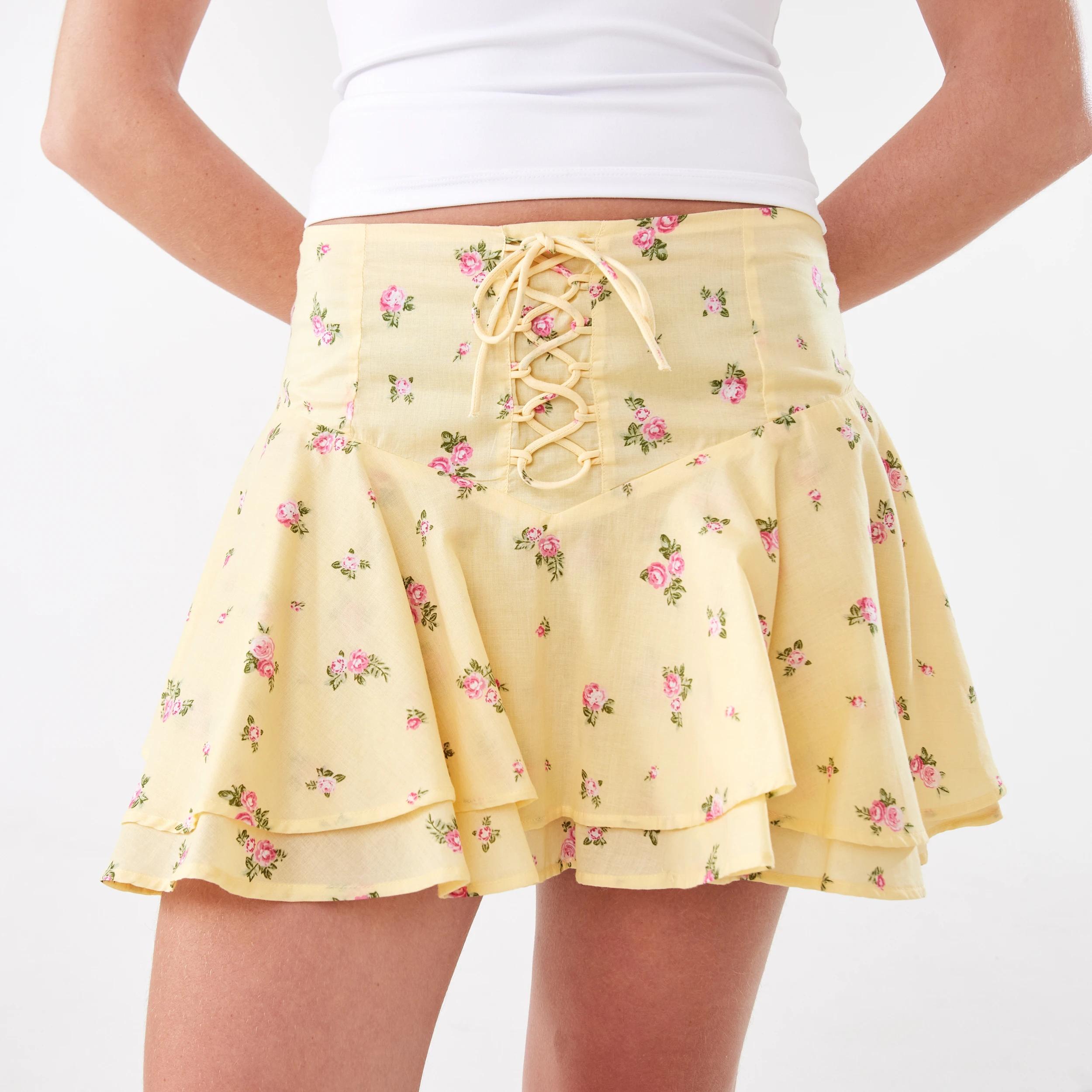 1 Boho Ruffle Mini Skirt Yellow Flw, 1 of 10