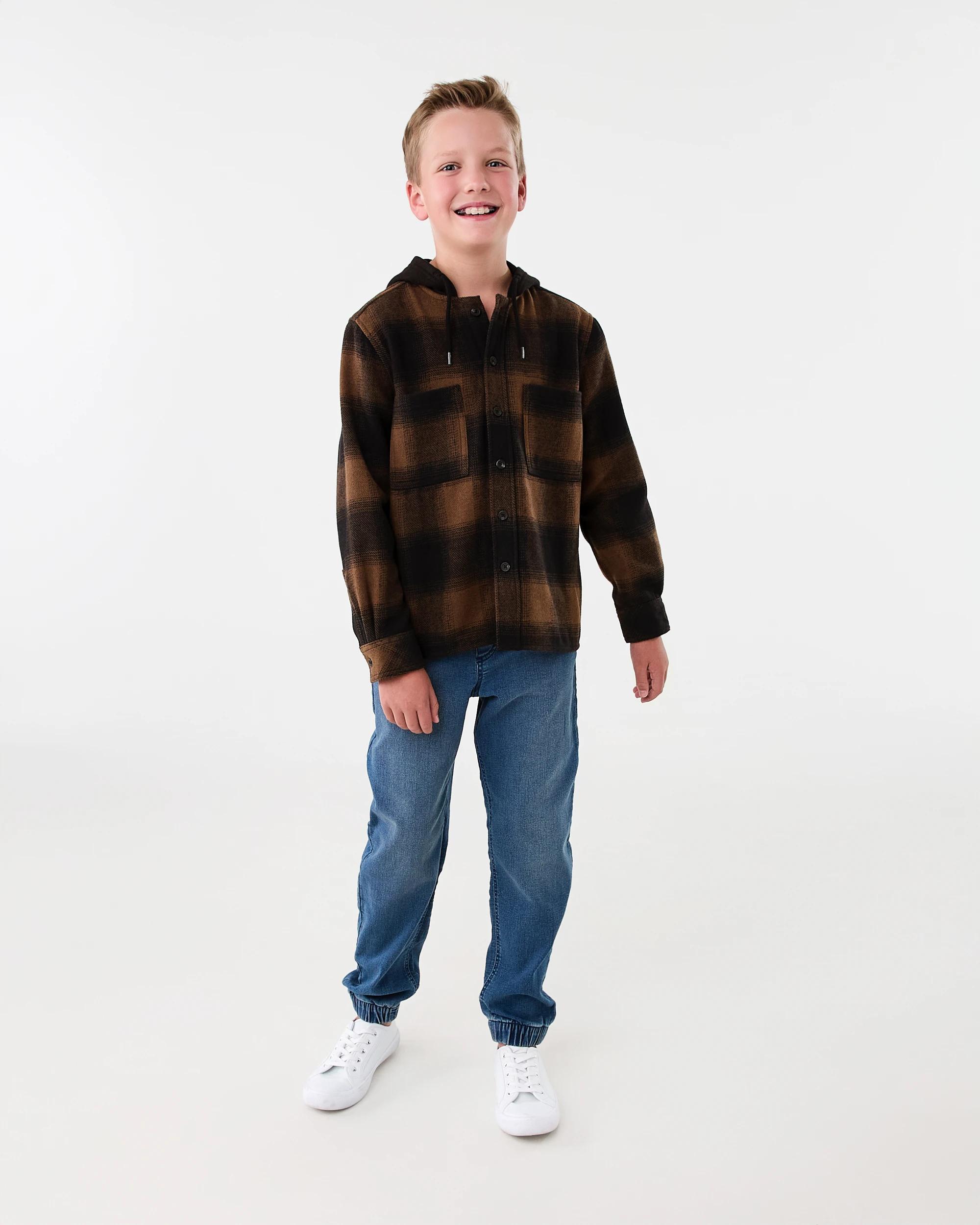 7 Long Sleeve Hooded Check Shirt Fossil Brn, 7 of 7