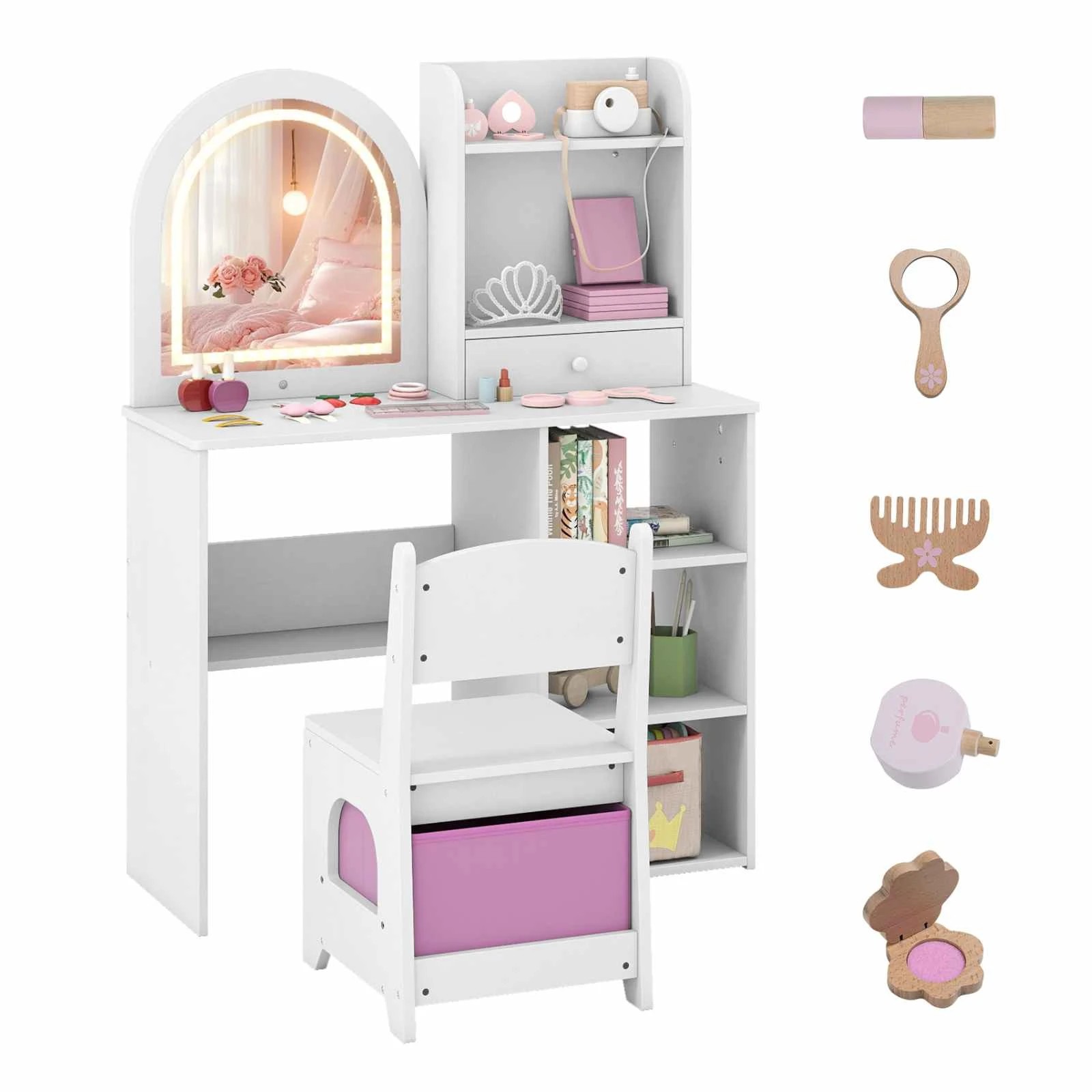 1 Costway 2-In-1 Dressing Table & Chair Vanity Set Writing Desk - White, 1 of 3