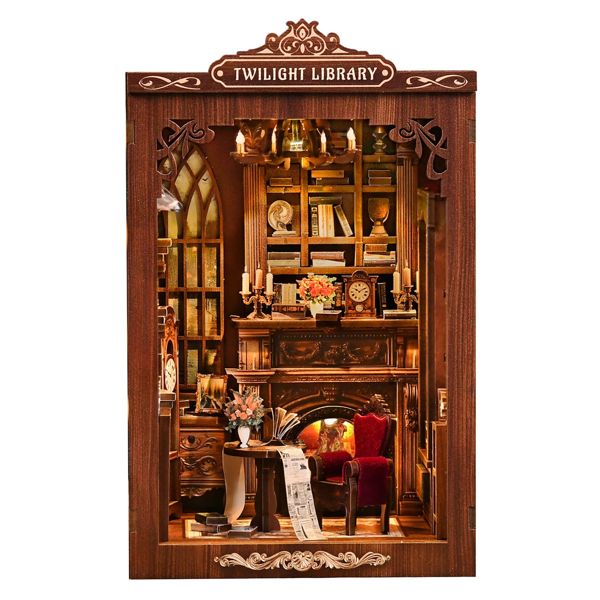 2 Bo Peep Book Nook Kit For Adults Miniature Bookstore Model with Warm LED Walnut, 2 of 8