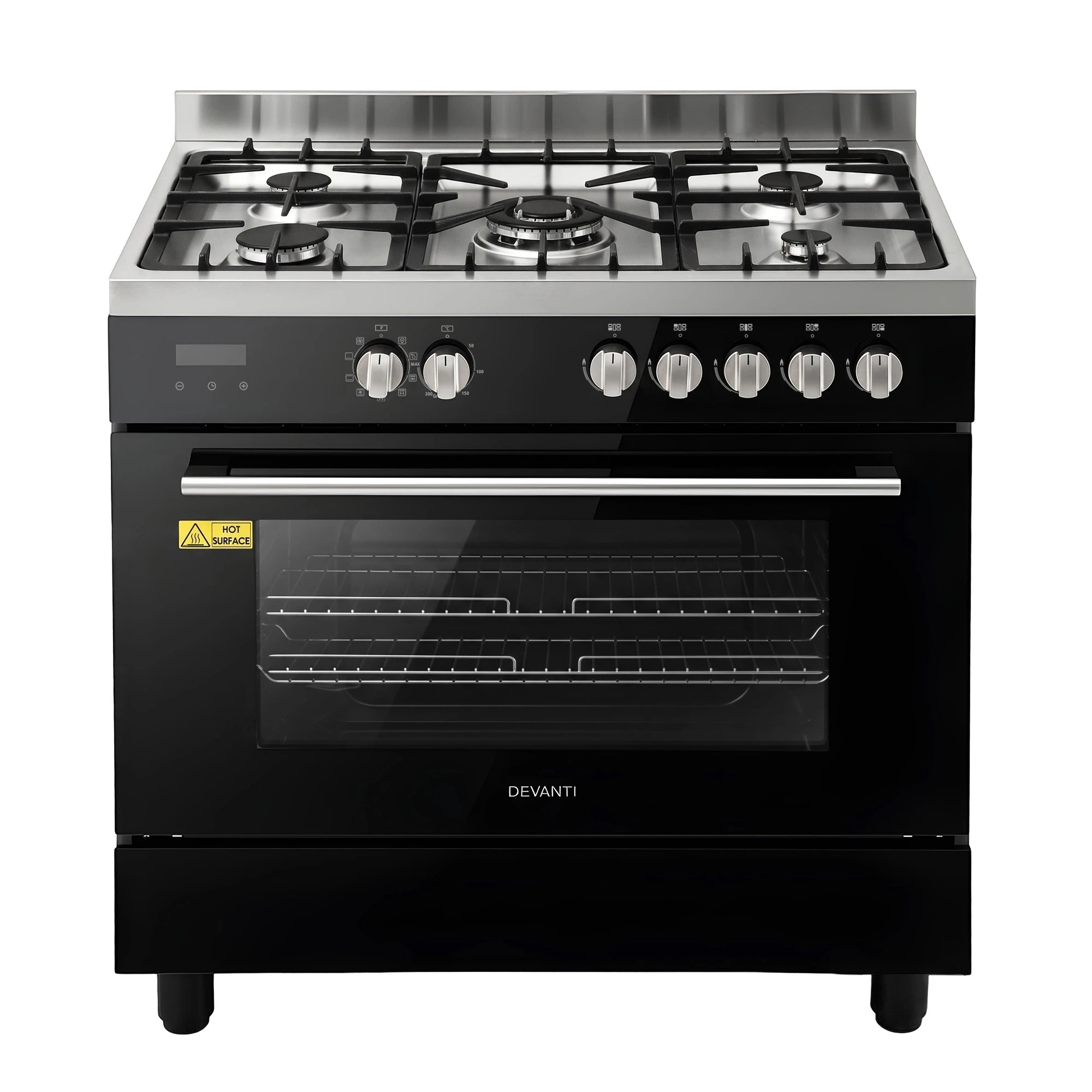 1 Devanti 90cm Dual Fuel Oven Cooker Gas Cooktop Electric Oven - Black, 1 of 9
