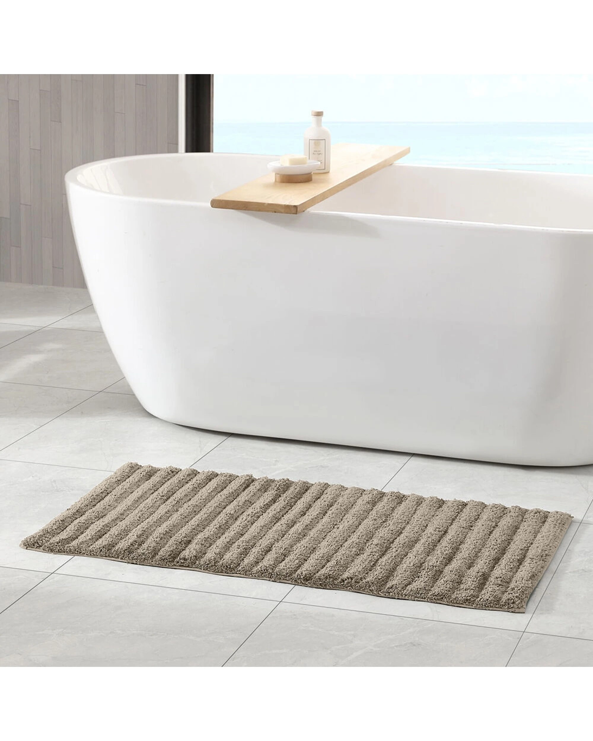 3 Algodon 2PC Lawson Plush Bath Runner Non-Slip Mat Set Taupe - Beige, 3 of 4