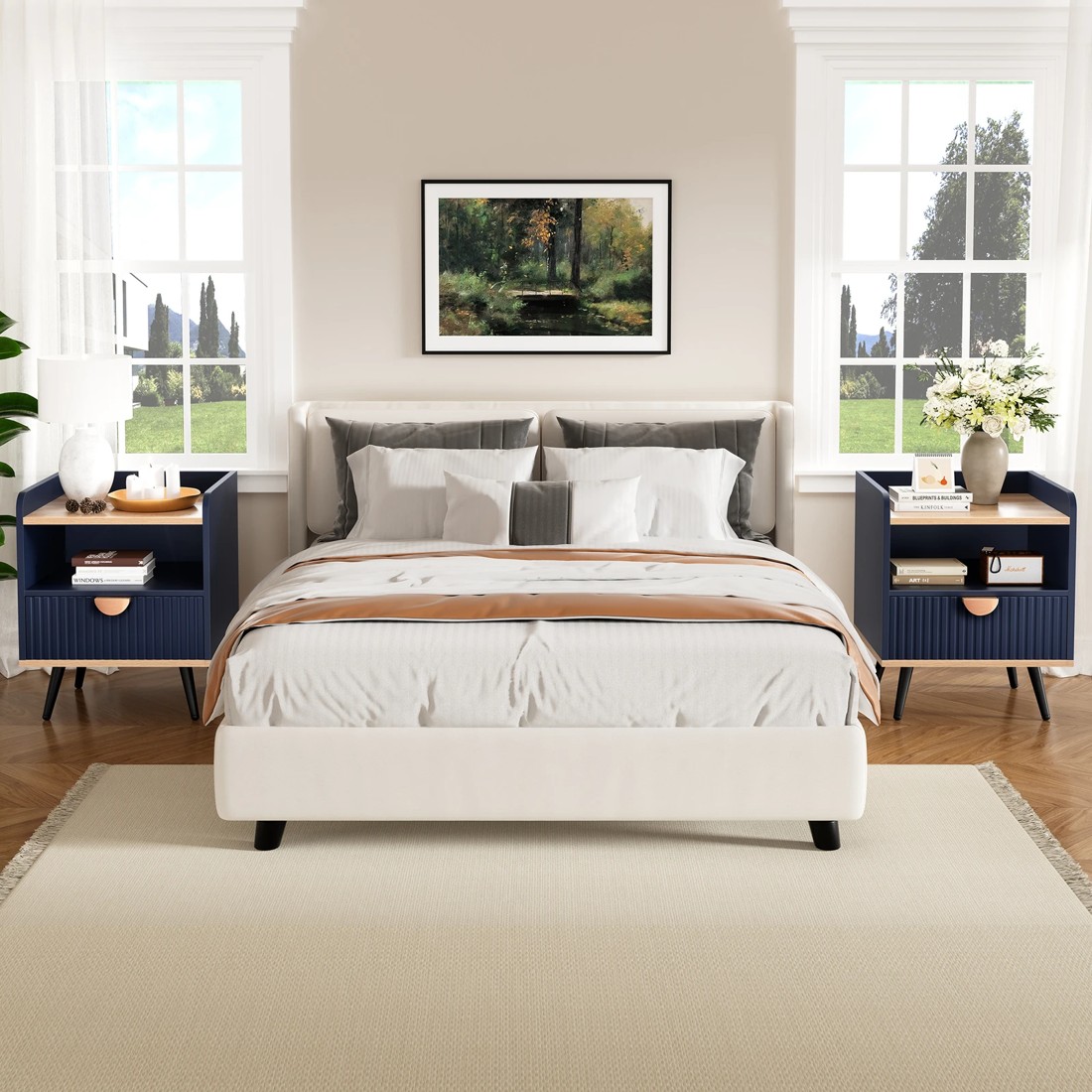 10 Alfordson 2x Bedside Table 1 Drawer Nightstand Side Storage Shelf - Blue, 10 of 10