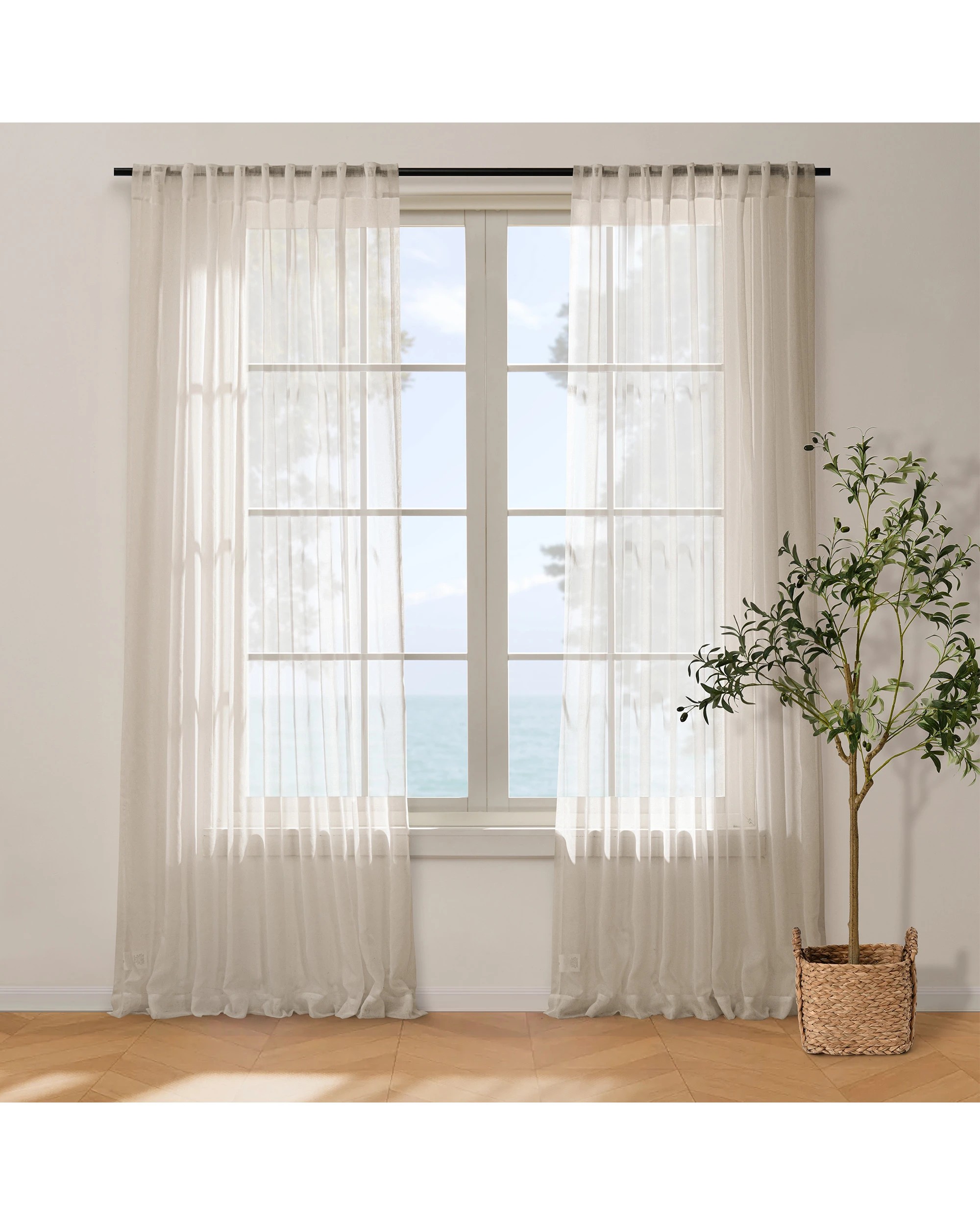 1 Cadence & Co. Kirra Sheer Concealed Tab Top Curtain Twin Pack 90x223cm - Sand, 1 of 4