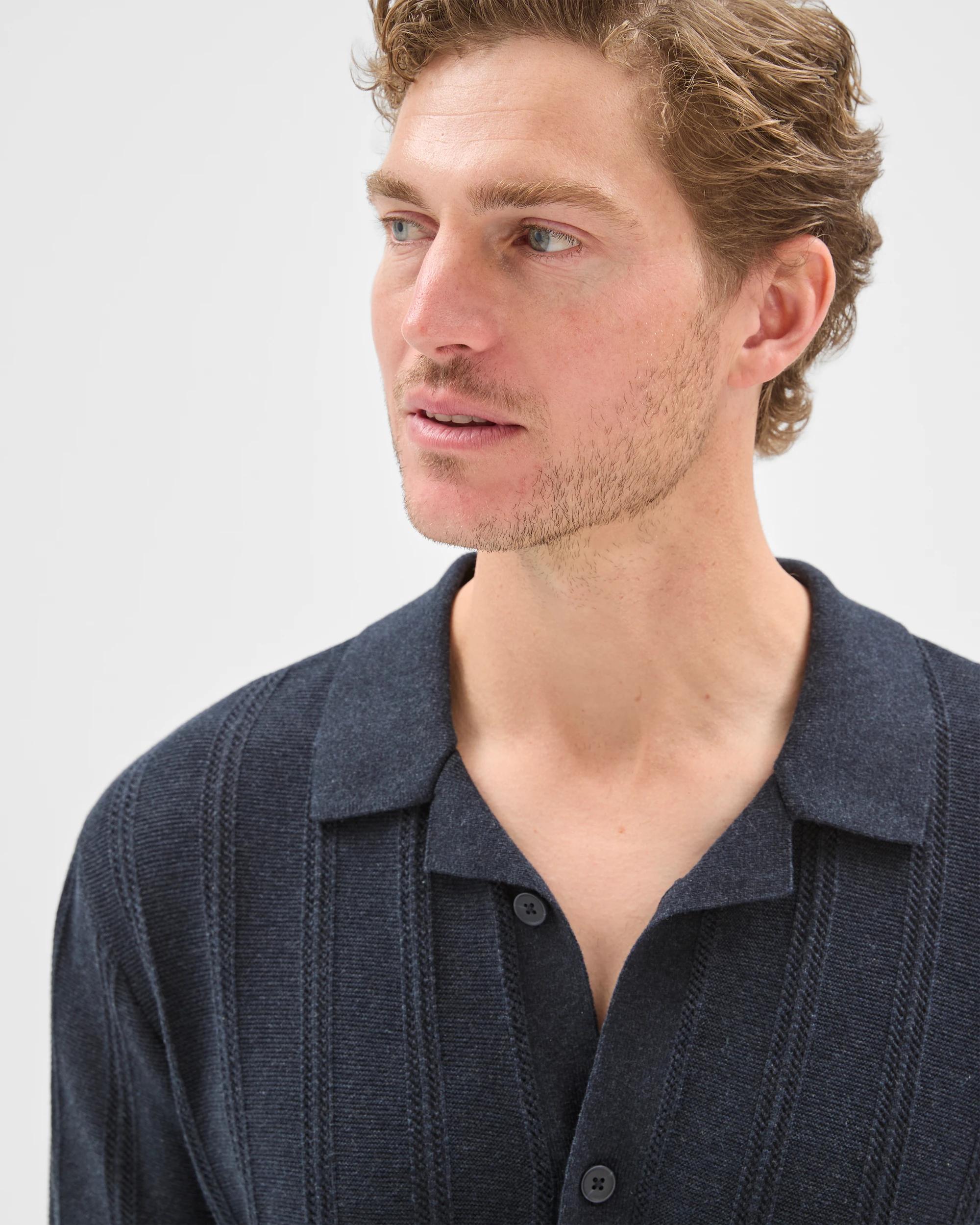 6 Target Man Australian Cotton Short Sleeve Textured Stripe Knit Shirt NAVY, 6 of 7
