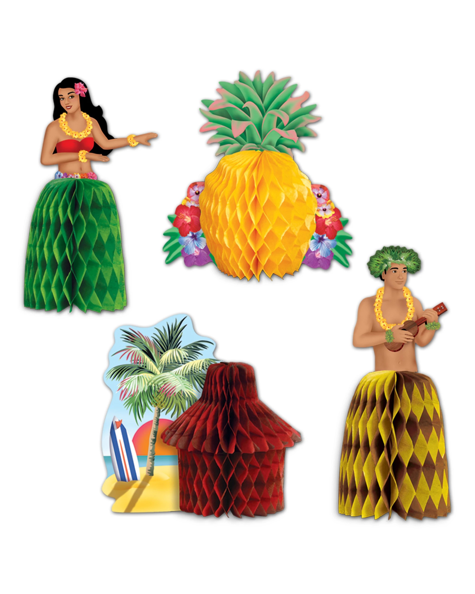 1 Beistle Hawaiian Luau Mini Centrepieces Pack of 4 - Multi, 1 of 1