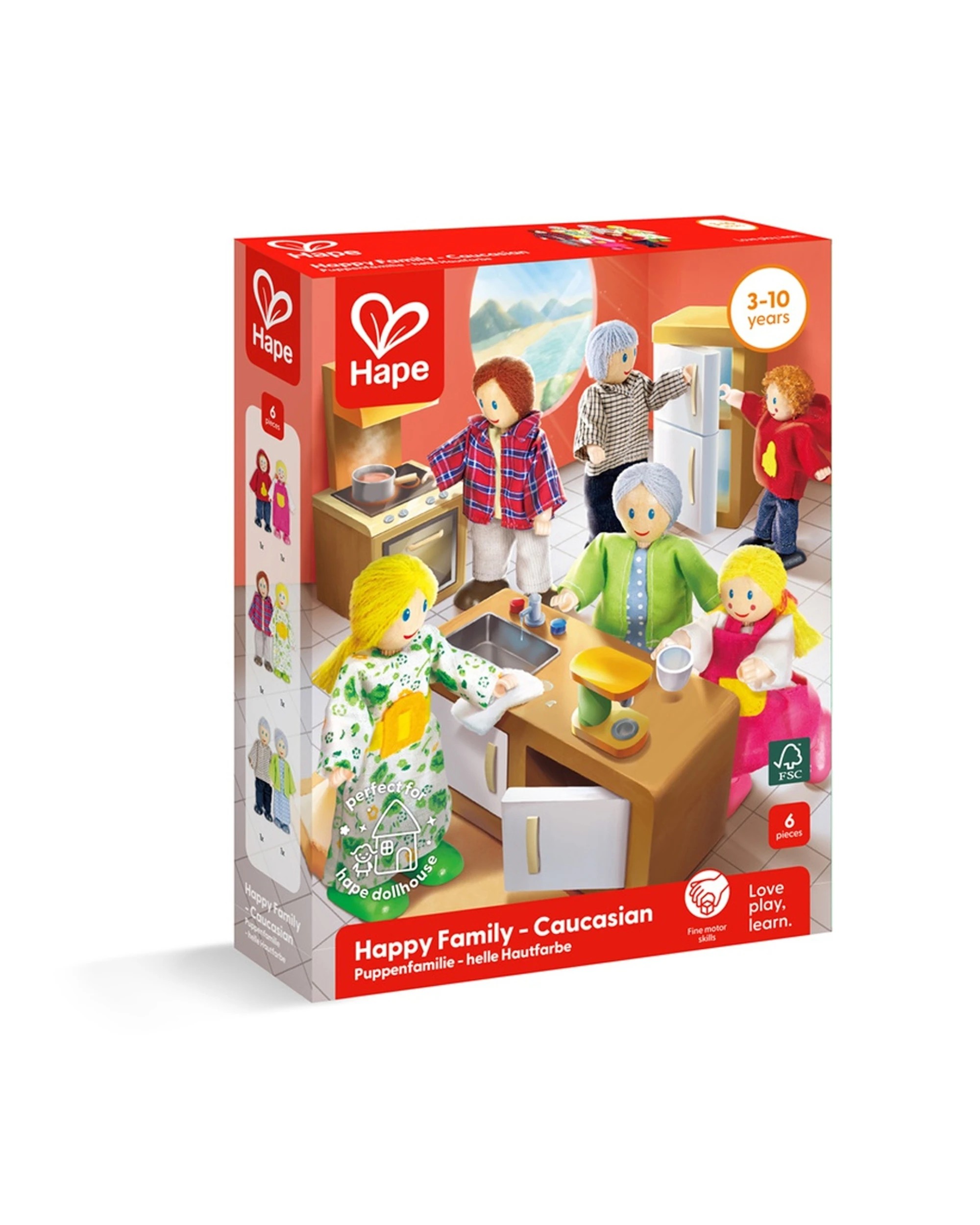 2 Hape 6pc Happy Family Caucasian Plush Doll Set Grandpa Grandma Mom Dad Kids - Multi, 2 of 4