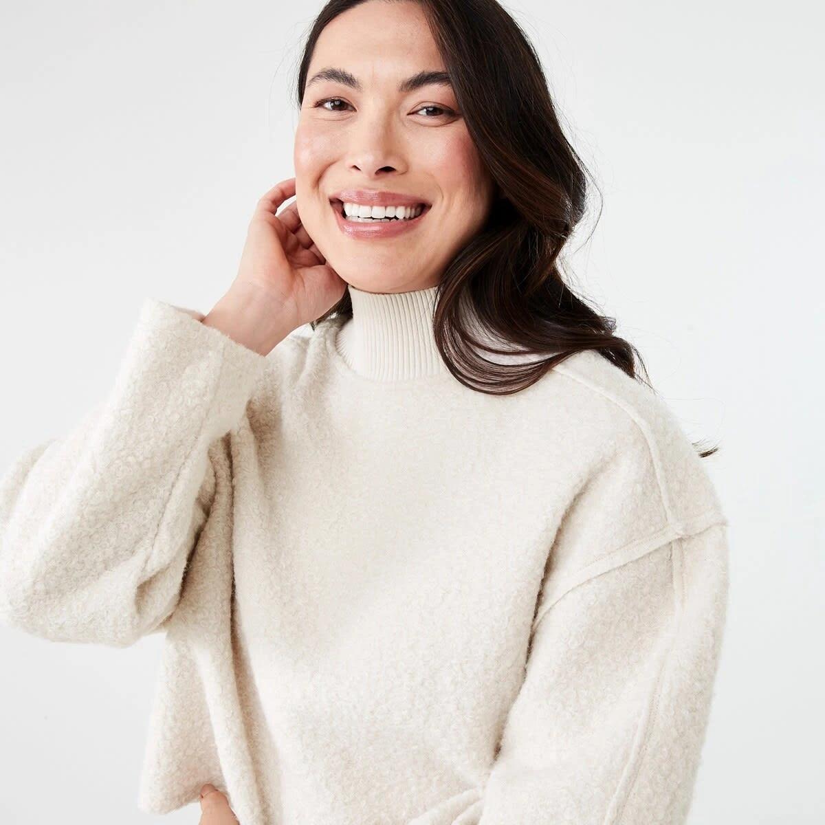 4 Boucle Funnel Neck Sweatshirt Nat Beige, 4 of 6