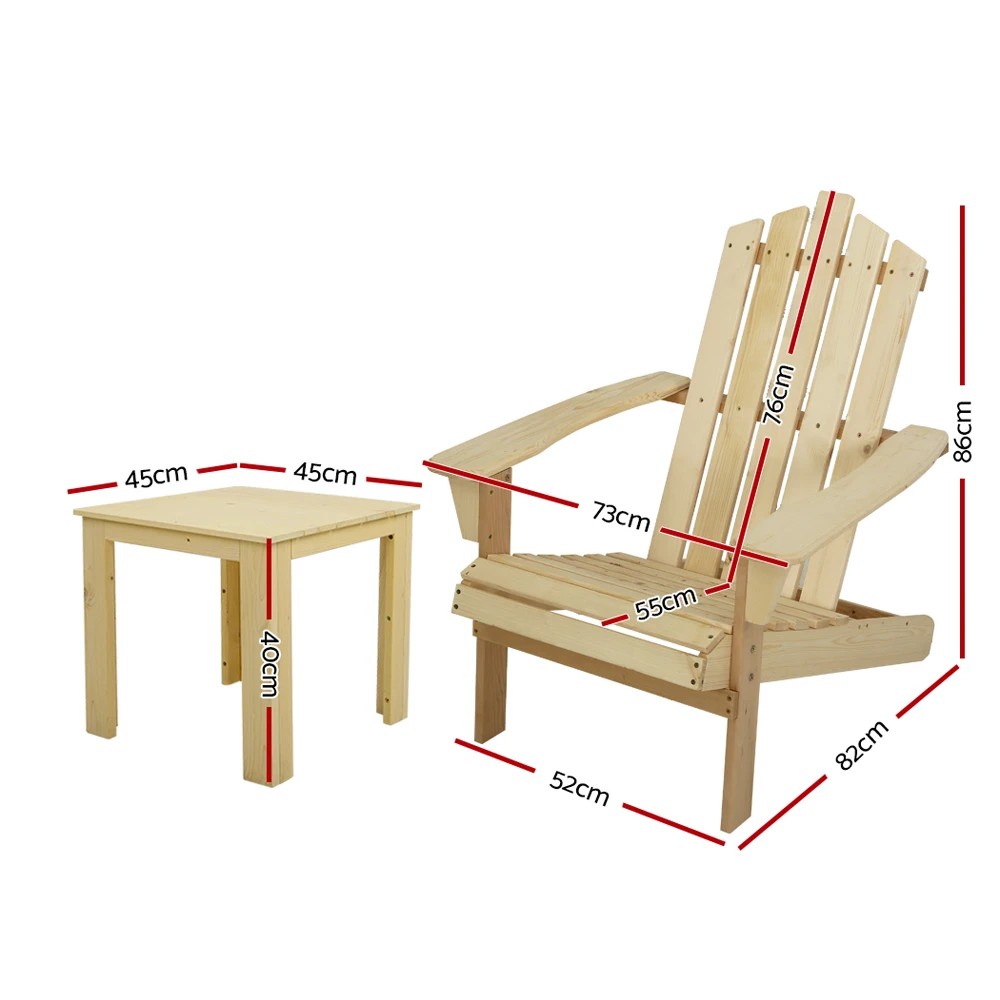 2 Gardeon 3PC Adirondack Outdoor Table and Chairs en Beach Chair Natural - Natural, 2 of 6
