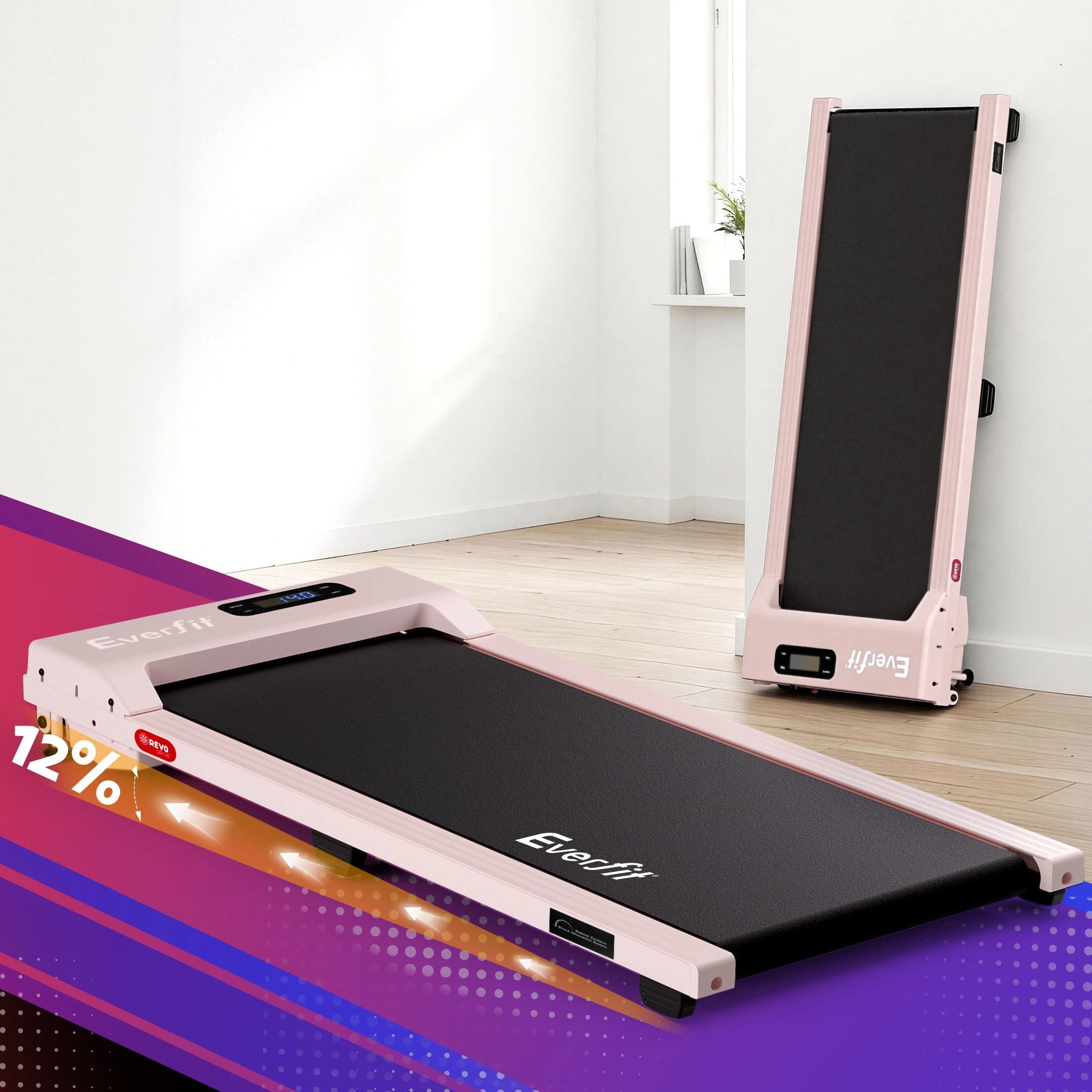 9 Everfit 3 in 1 Walking Pad Treadmill 12% Incline Under Desk Treadmills With 38cm Wide Belt - Pink, 9 of 9