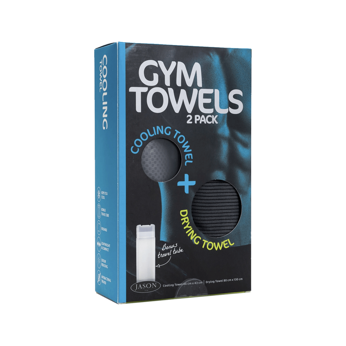 1 Jason Sports Gym Drying Cooling Towel Set With Reusable Tube 2 Pack Lightweight - Charcoal, 1 of 4