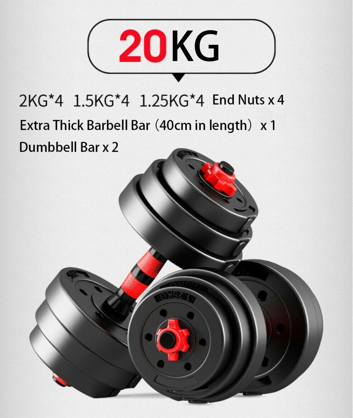 2 Fitness Master 20kg Adjustable Dumbbell Set Barbell Home Gym Exercise Weights Fitness Workout, 2 of 7