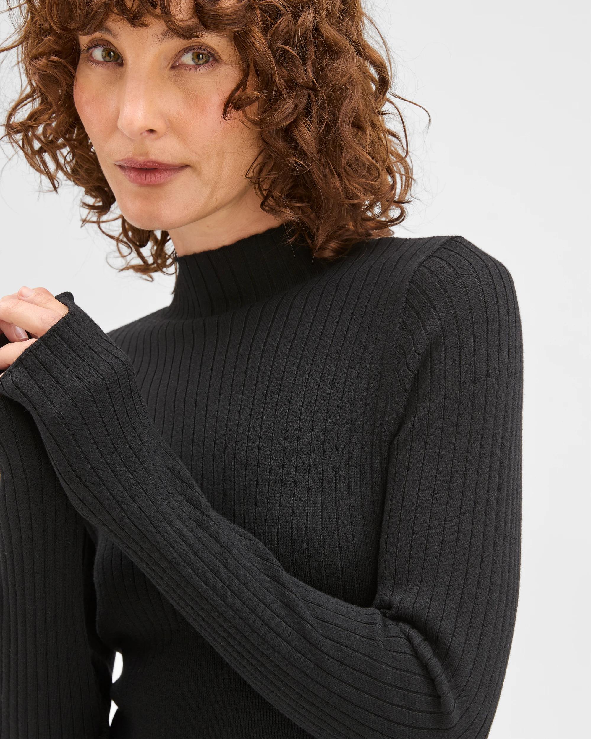 5 Preview Long Sleeve Rib Detail Knit Dress BLACK, 5 of 6