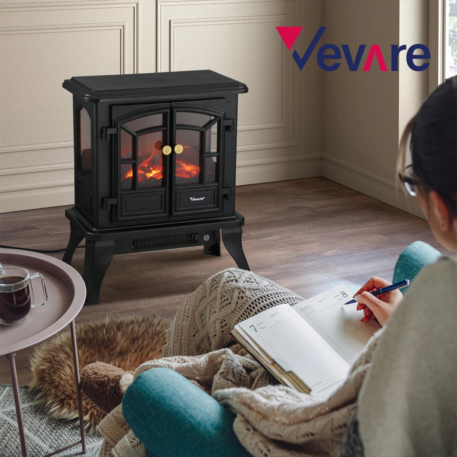 5 Vevare Electric Fireplace Heater Freestanding 3D Flame Effect Indoor 2000W - Black, 5 of 9