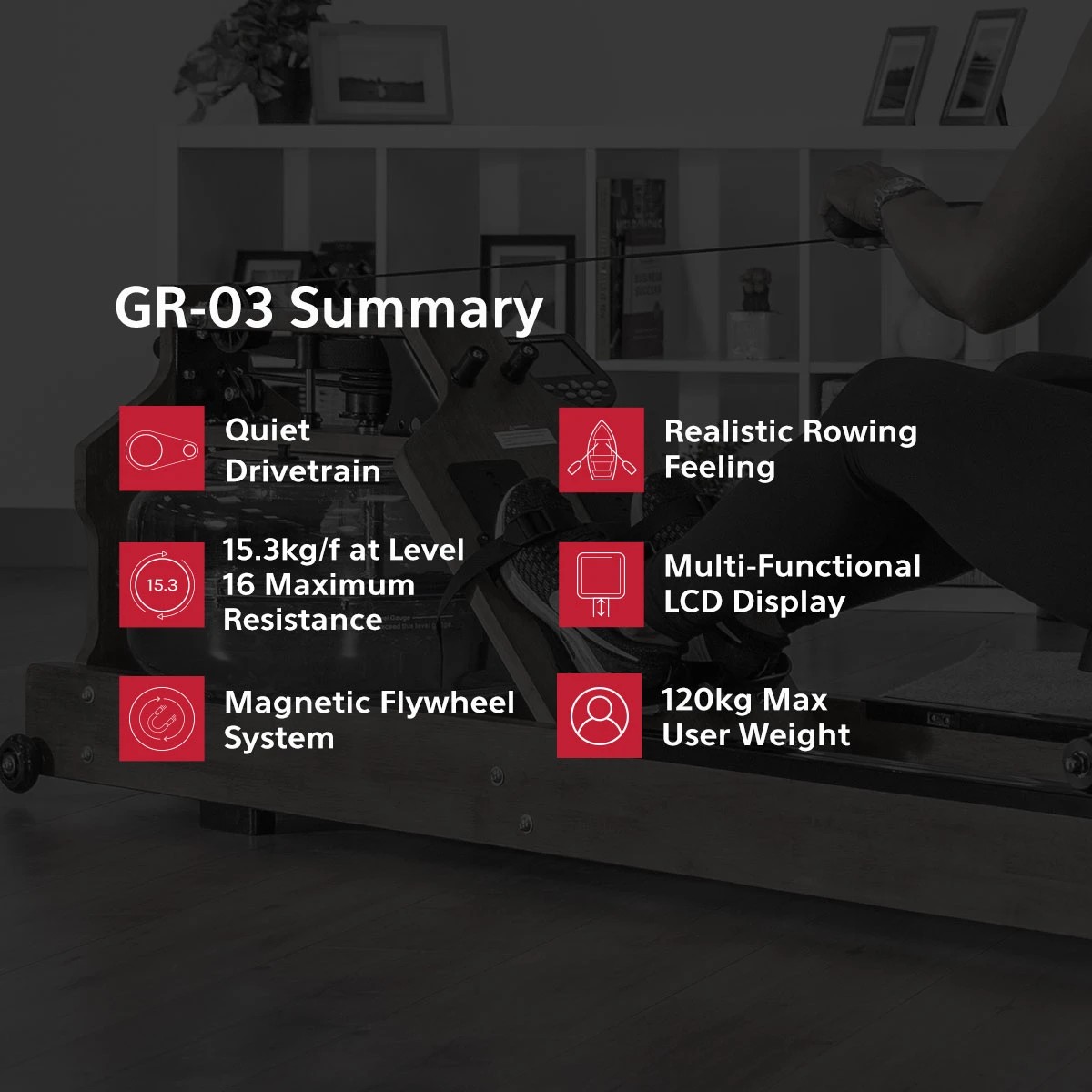 2 LSG Fitness GR-03 Magnetic Rowing Machine - Black, 2 of 9