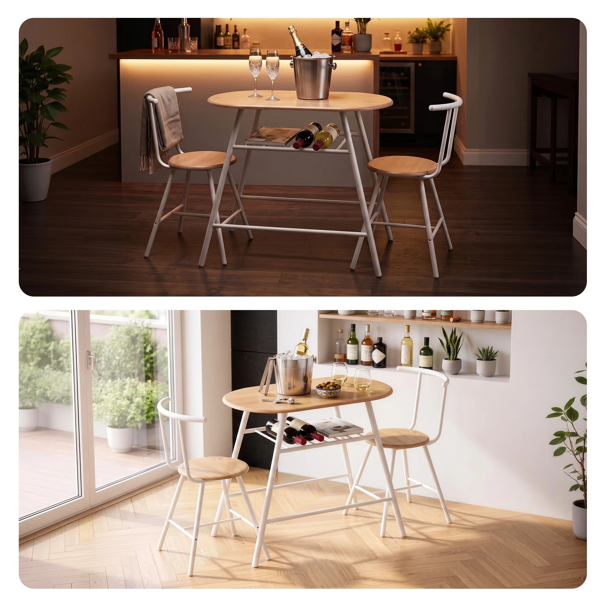 9 Artiss Oval Dining Table Set 3PC Space-Saving Bistro Kitchen Storage Wine Rack - Multi, 9 of 10
