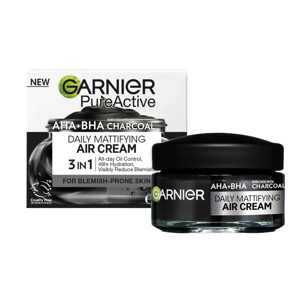 1 Garnier PureActive 3-in-1 Daily Mattifying Air Cream 50ml - Charcoal, AHA and BHA, 1 of 6