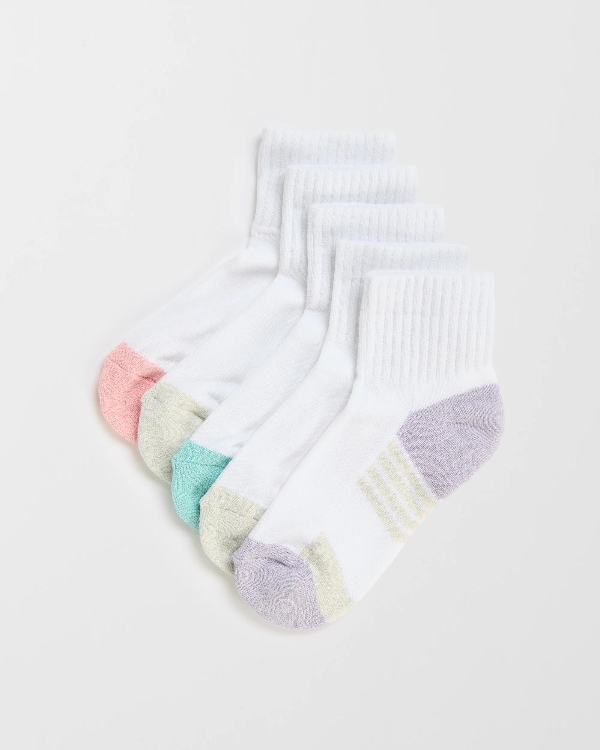 1 Australian Cotton Blend Sport Quarter Crew Socks 5 Pack - Maxx WHITE GIRLS, 1 of 3