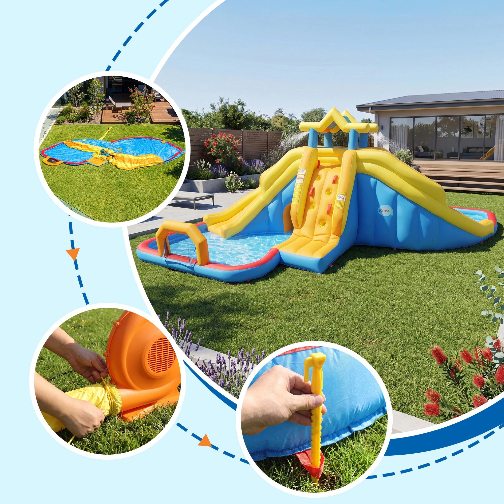 9 Keezi Inflatable Kids Pool Water Slide Splash Castle Dual Slides Football Water Cannon Basketball 622cmx542cm - Multi, 9 of 10