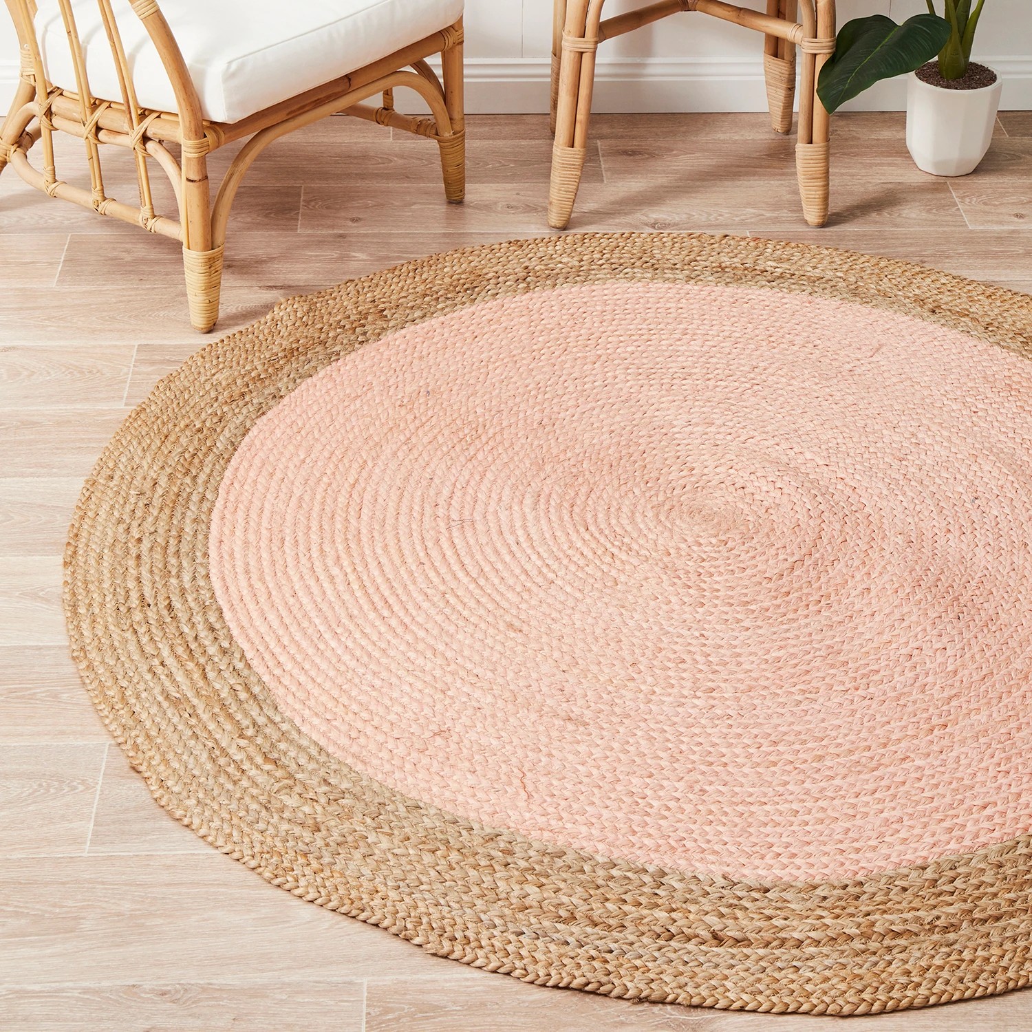 1 Common Ground Rugs Solace Polo 120x120cm Round - Small Handwoven Jute Rug - Pink, 1 of 6