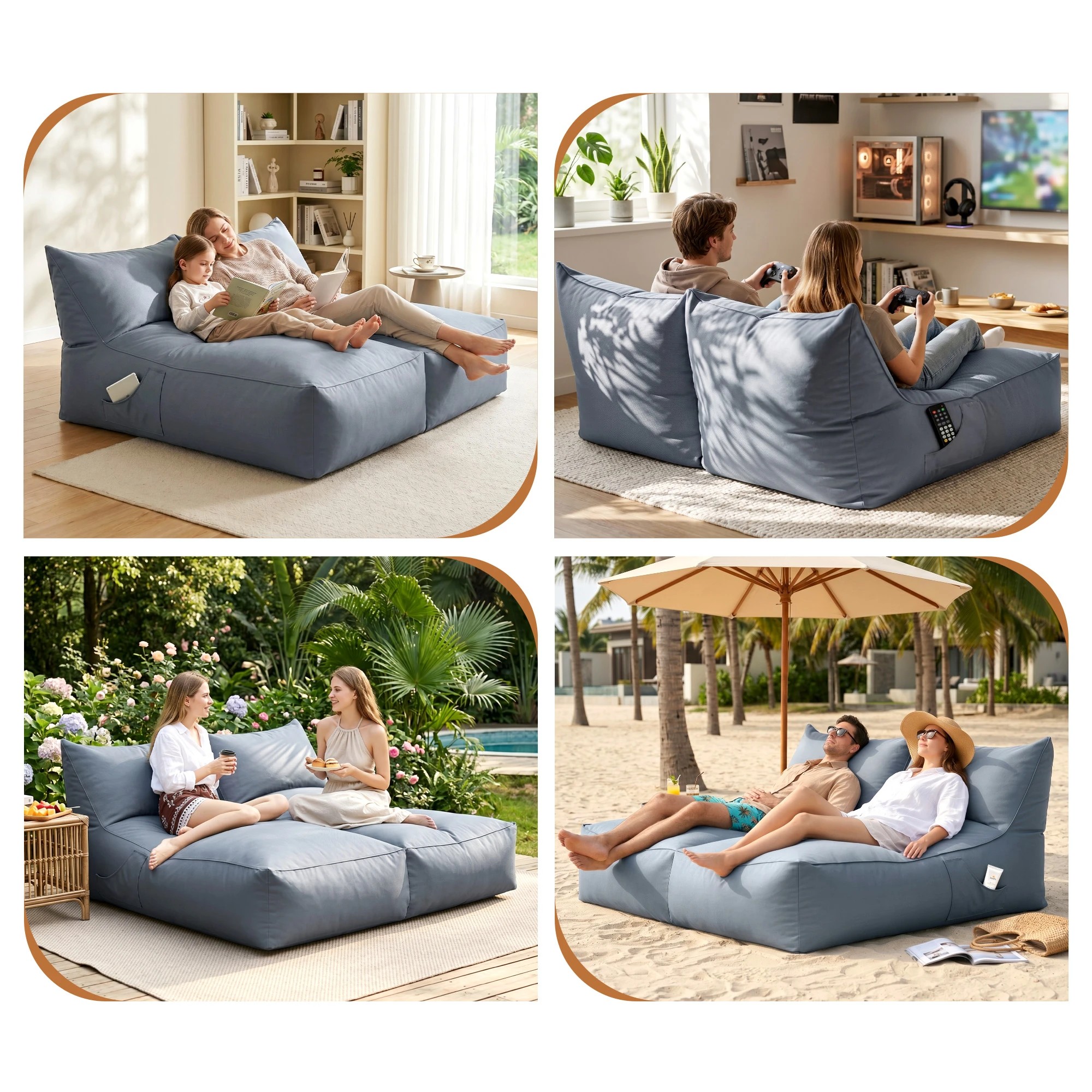 7 Artiss Outdoor Bean Bag Chair Cover No Filler 2 Seater Beanbag Lounge Cover Waterproof - Grey, 7 of 10