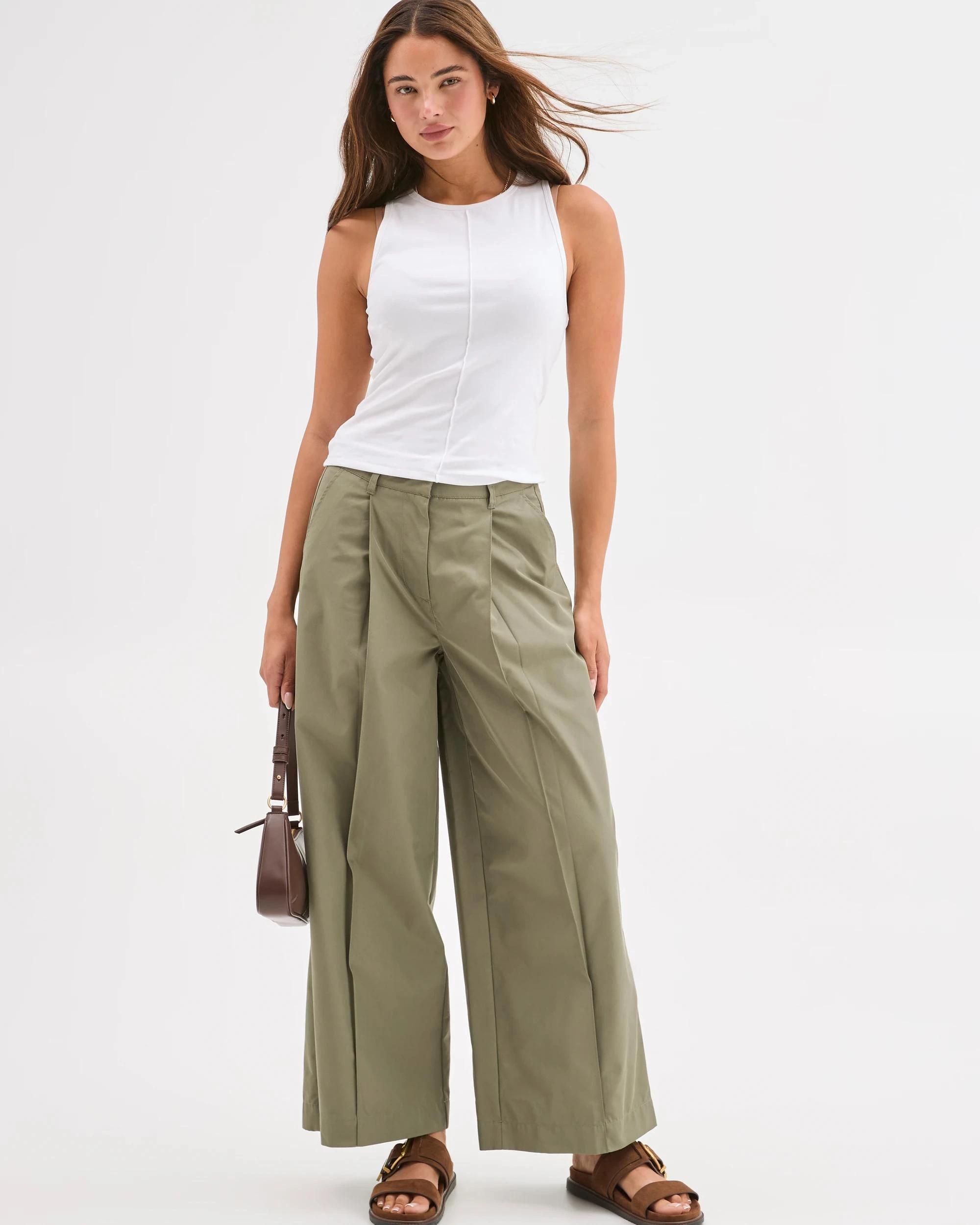 2 Lily Loves Australian Cotton Blend Pleated Wide Leg Pants SMOKEY OLIVE, 2 of 7