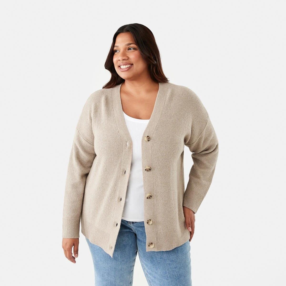 1 Curve Button Cardigan B Bge Mrl, 1 of 7