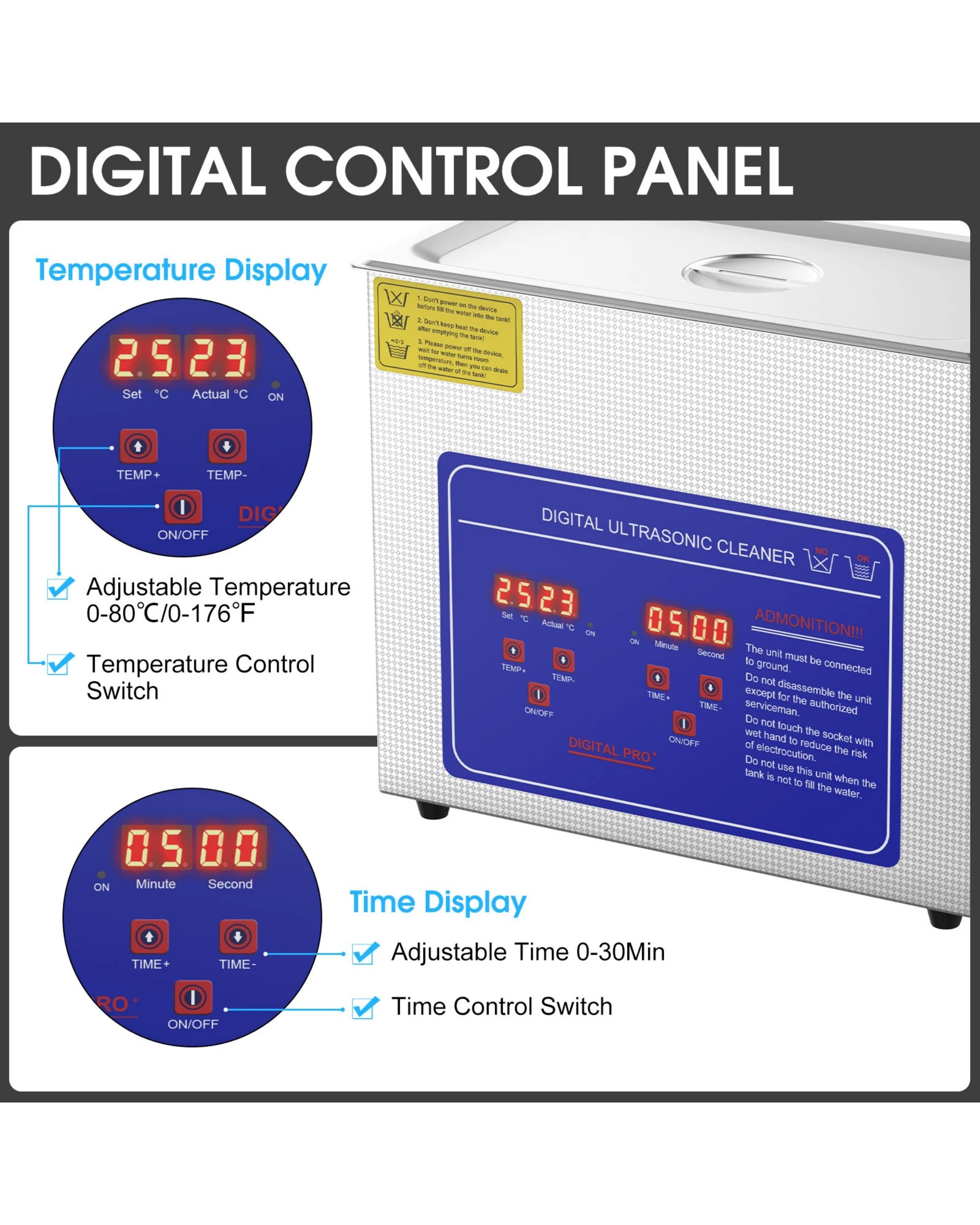 2 ADVWIN 6.5L Ultrasonic Jewellery Cleaner Machine, 42kHz, SUS 304, for Eyeglasses, Earrings, Rings, Necklaces, Dentures, 2 of 7