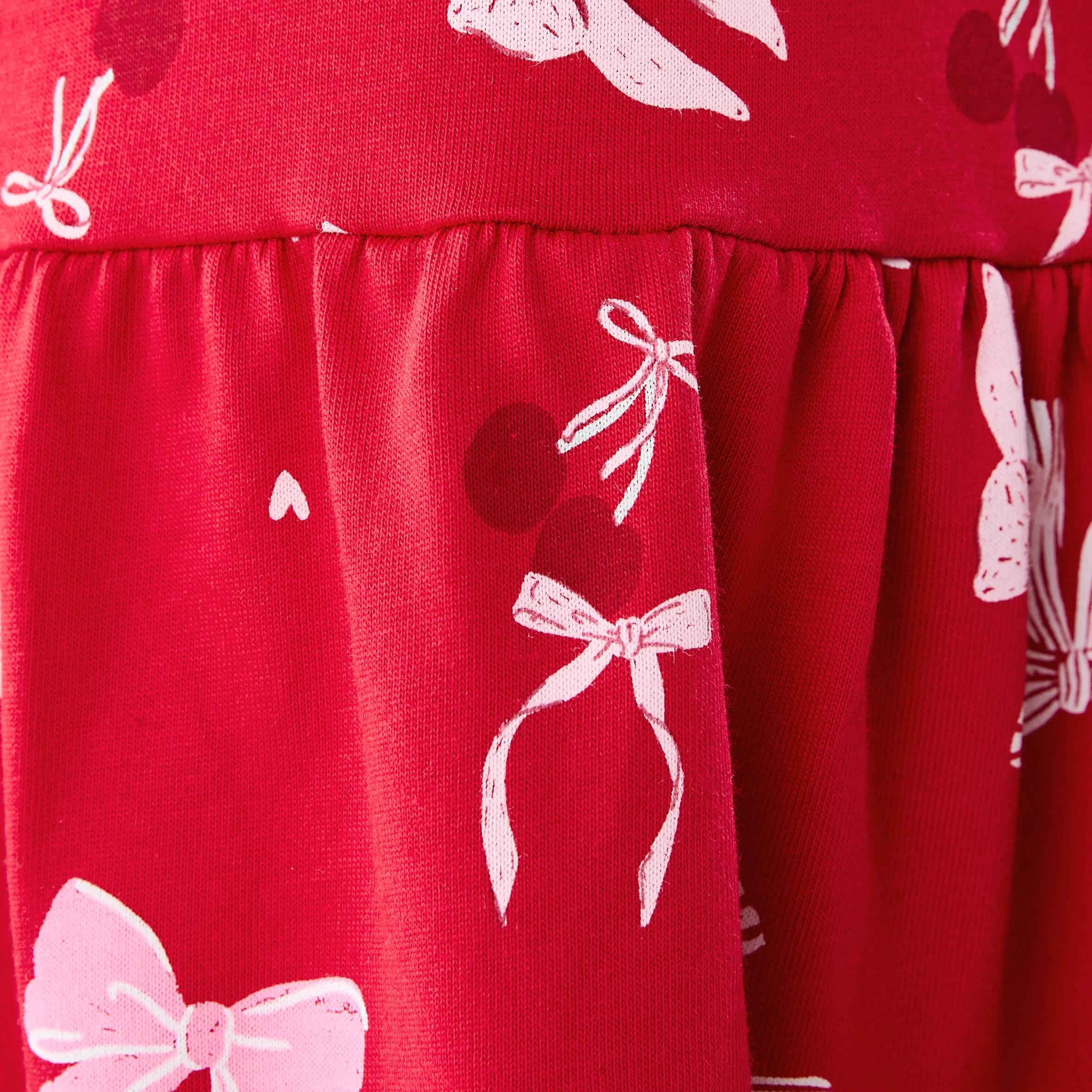 6 Christmas Print Jersey Dress Red Bows, 6 of 9