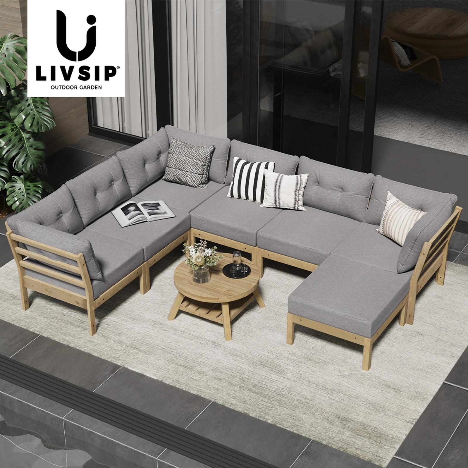 7 Livsip 8PCS Outdoor Sofa Set Lounge Setting Patio Furniture - Grey, 7 of 10