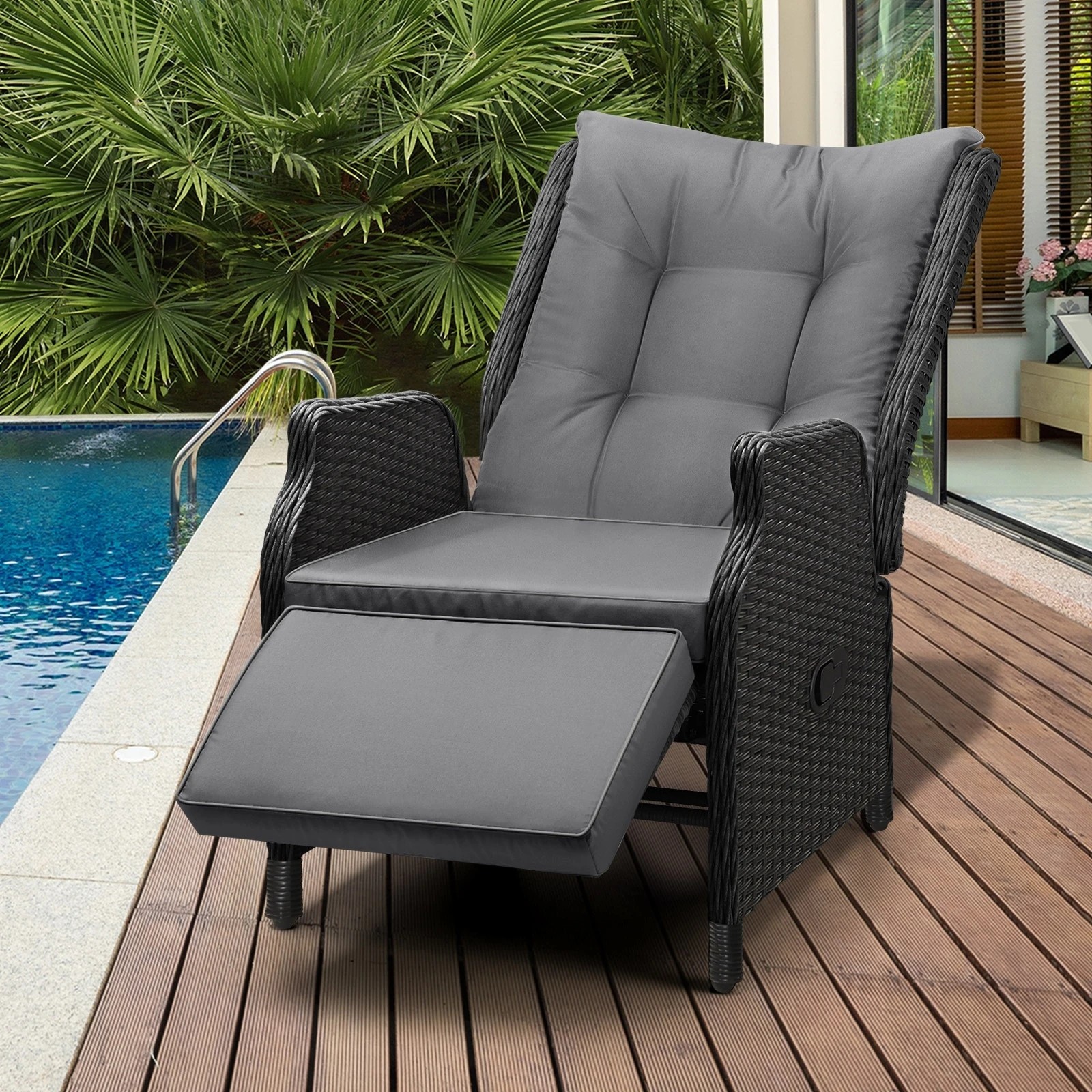 8 Livsip Outdoor Sun Lounge Garden Chairs Beach Chair Recliner Patio Furniture
 - Black, 8 of 9