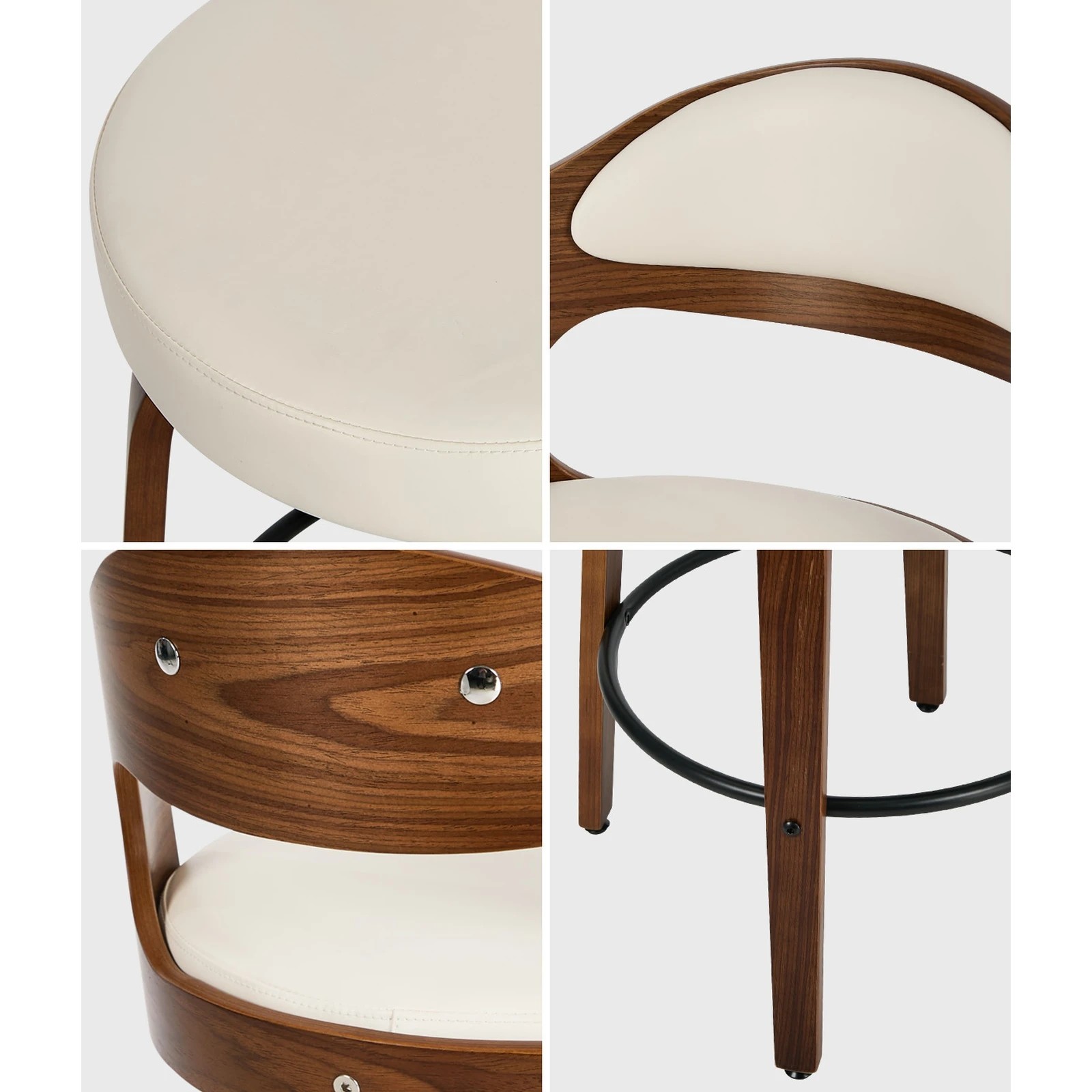 5 Oikiture 2x Bar Stools Kitchen Swivel Counter Chair Shell Leather - White, 5 of 8