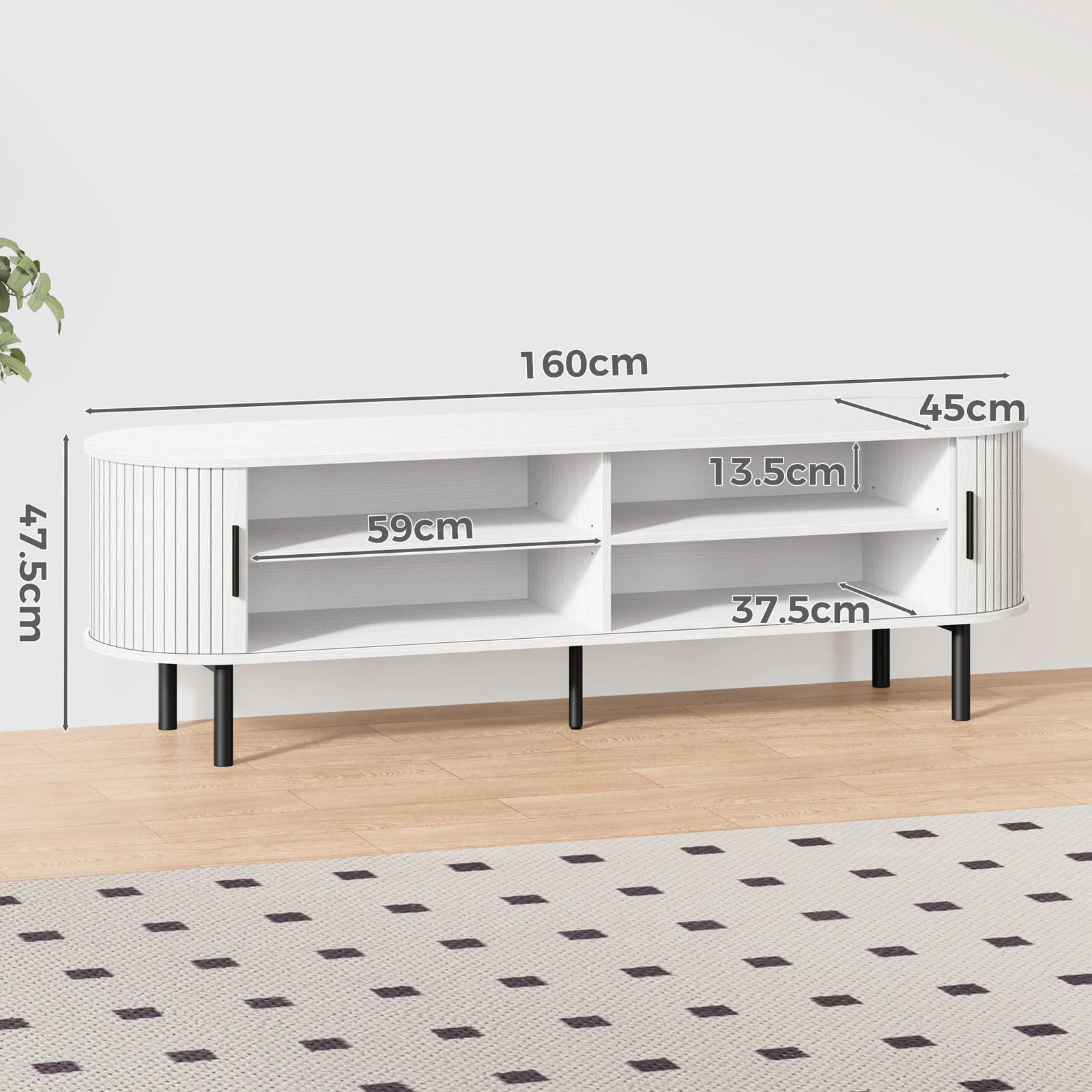 3 Alfordson Entertainment Unit TV Cabinet Stand 160cm Tambour Sliding Doors - White, 3 of 4