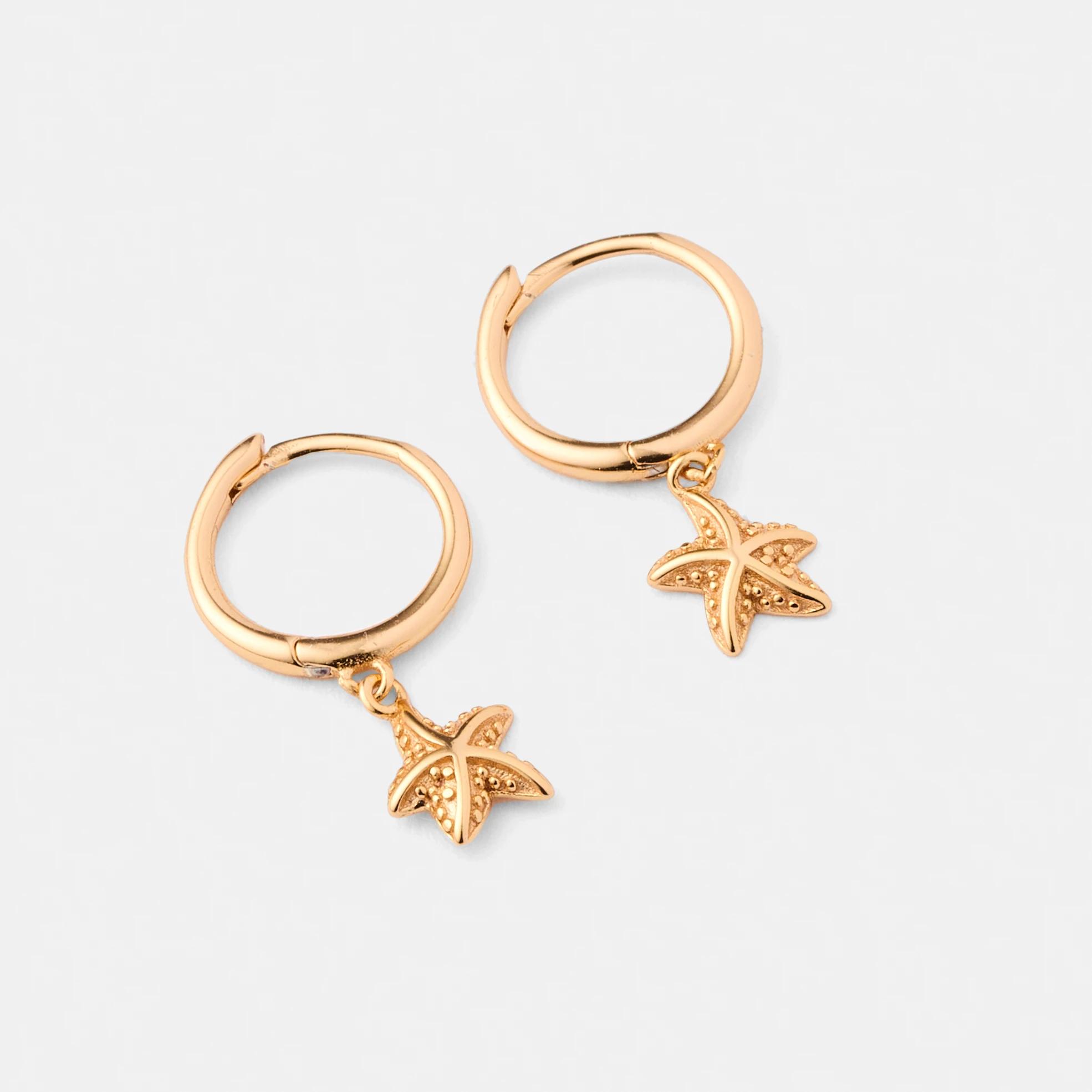 1 Gold Plated Sterling Silver 925 Starfish Huggie Earrings Gold, 1 of 5