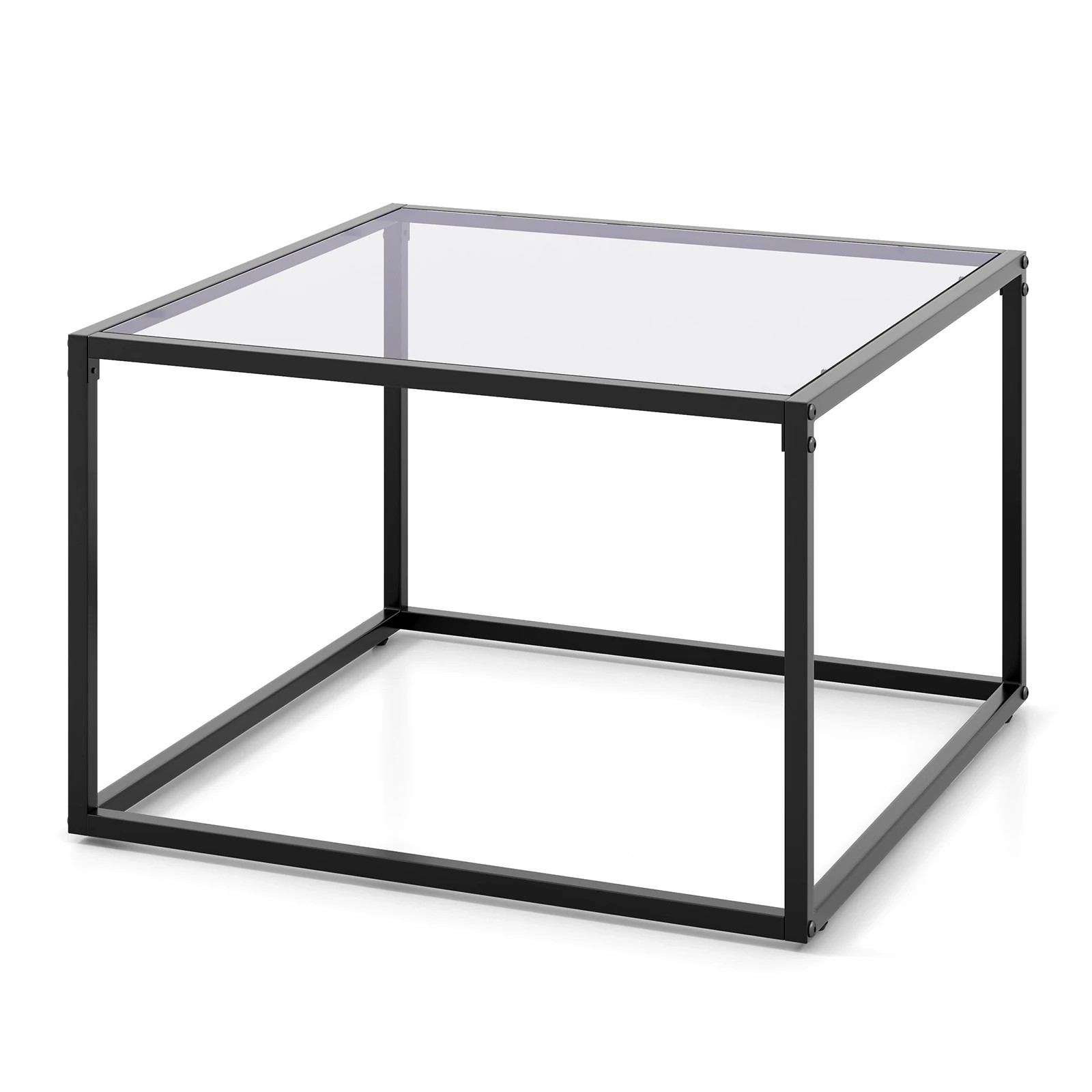 1 Costway 2-Tier Coffee Table Square Side Table Glass Tabletop, 1 of 4
