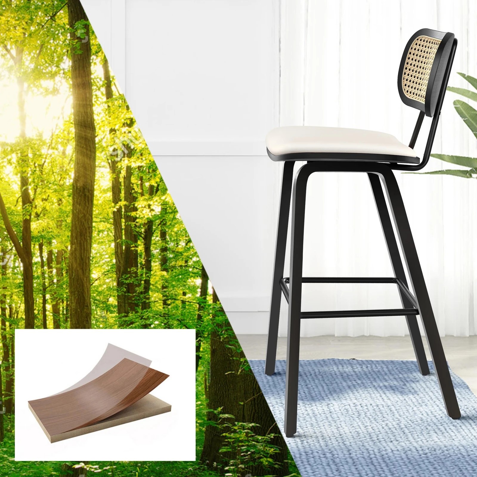 6 Alfordson 4x Bar Stools Kitchen Vintage Leather Seat Rattan Chair - White, 6 of 9