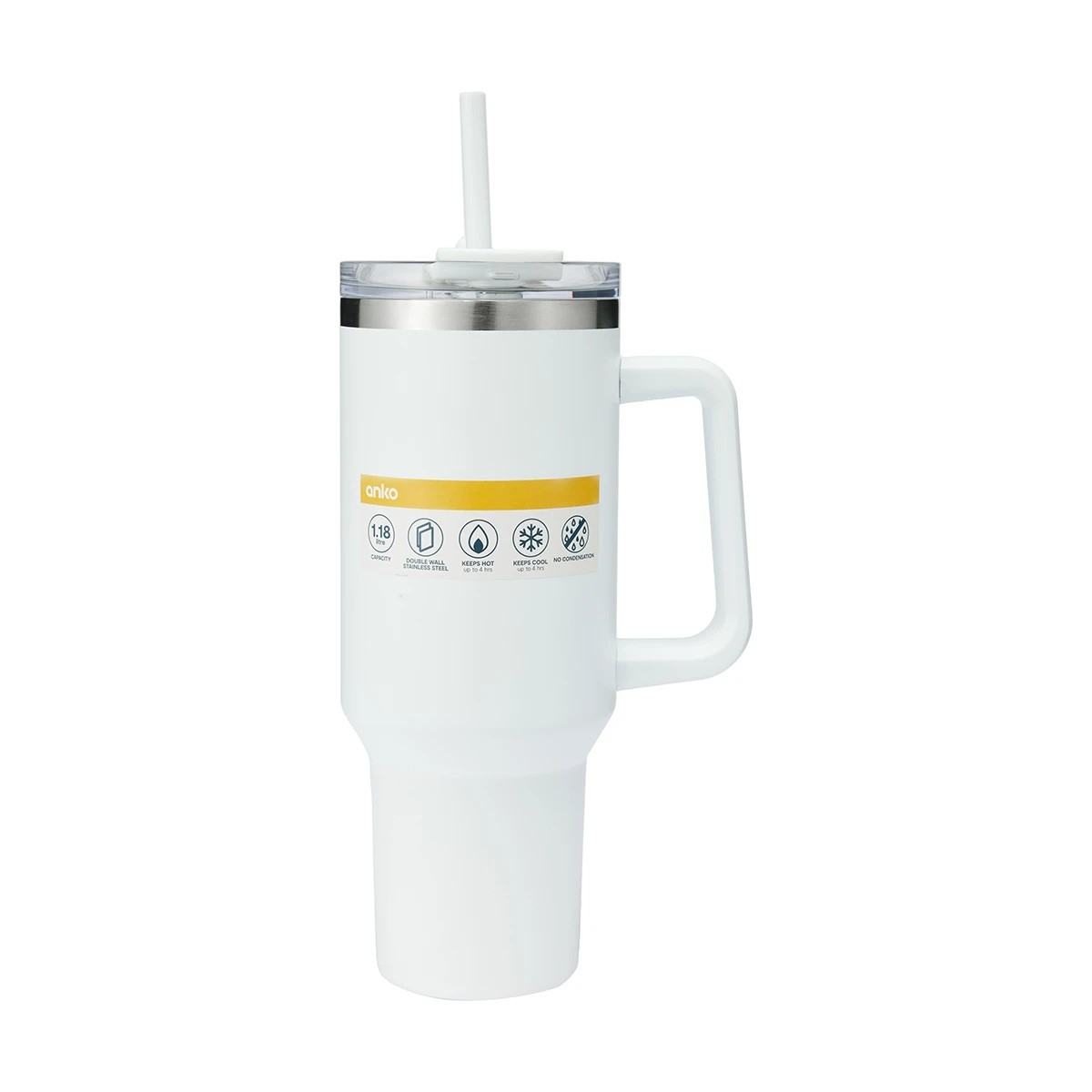 10 1.18L White Jumbo Tumbler with Handle, 10 of 10