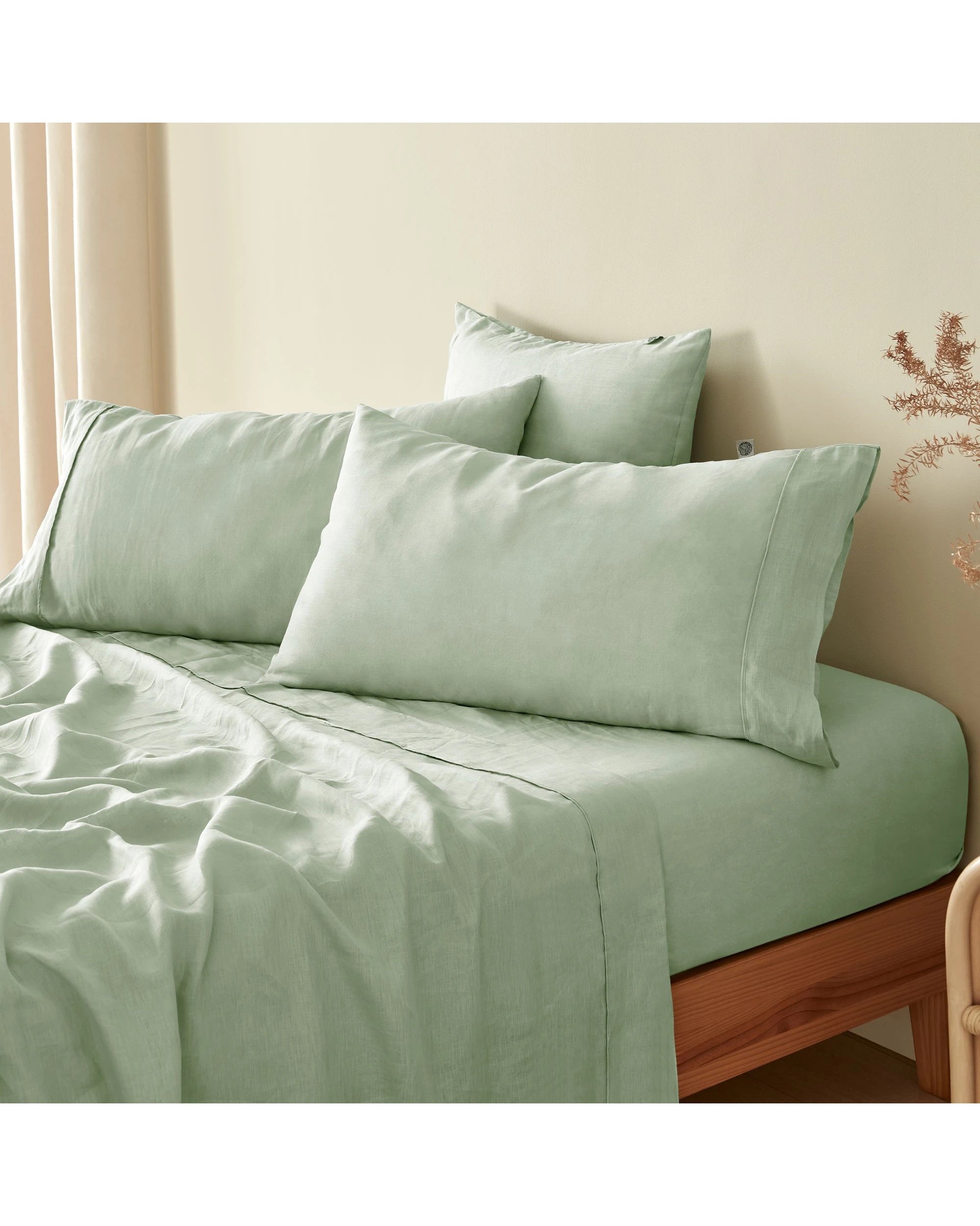 1 Natural Home 100% European Flax Linen King Pillowcase Twin Pack - Willow Green, 1 of 4