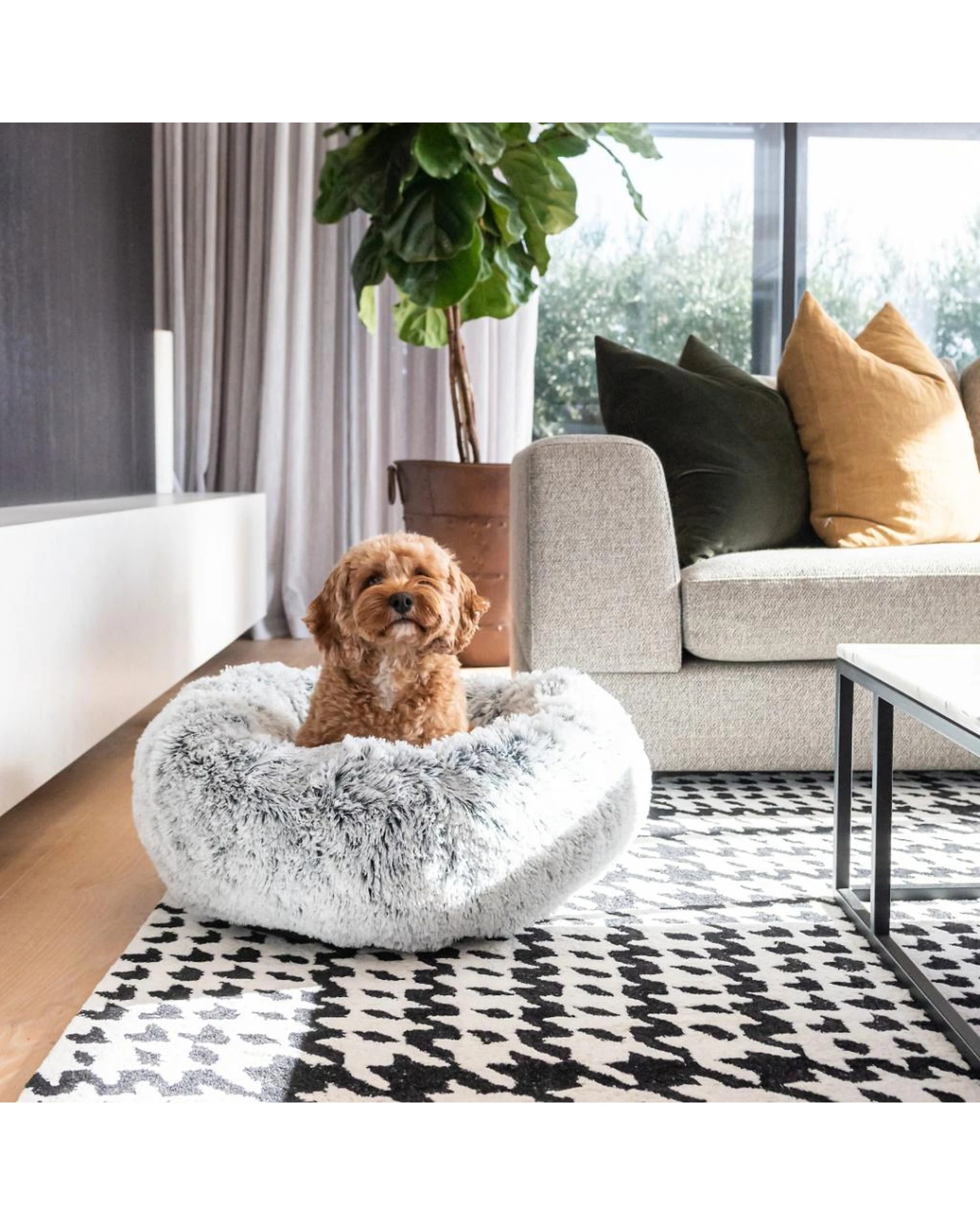 2 Superior Pet Curl Up Cloud Calming Pet Dog Bed Dove Grey Large, 2 of 6