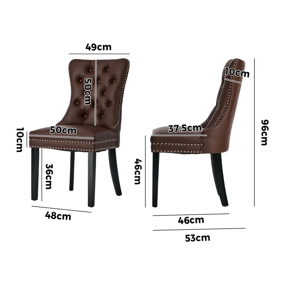 2 Oikiture 4x Dining Chairs Upholstered French Provincial Tufted PU Leather - Brown, 2 of 10