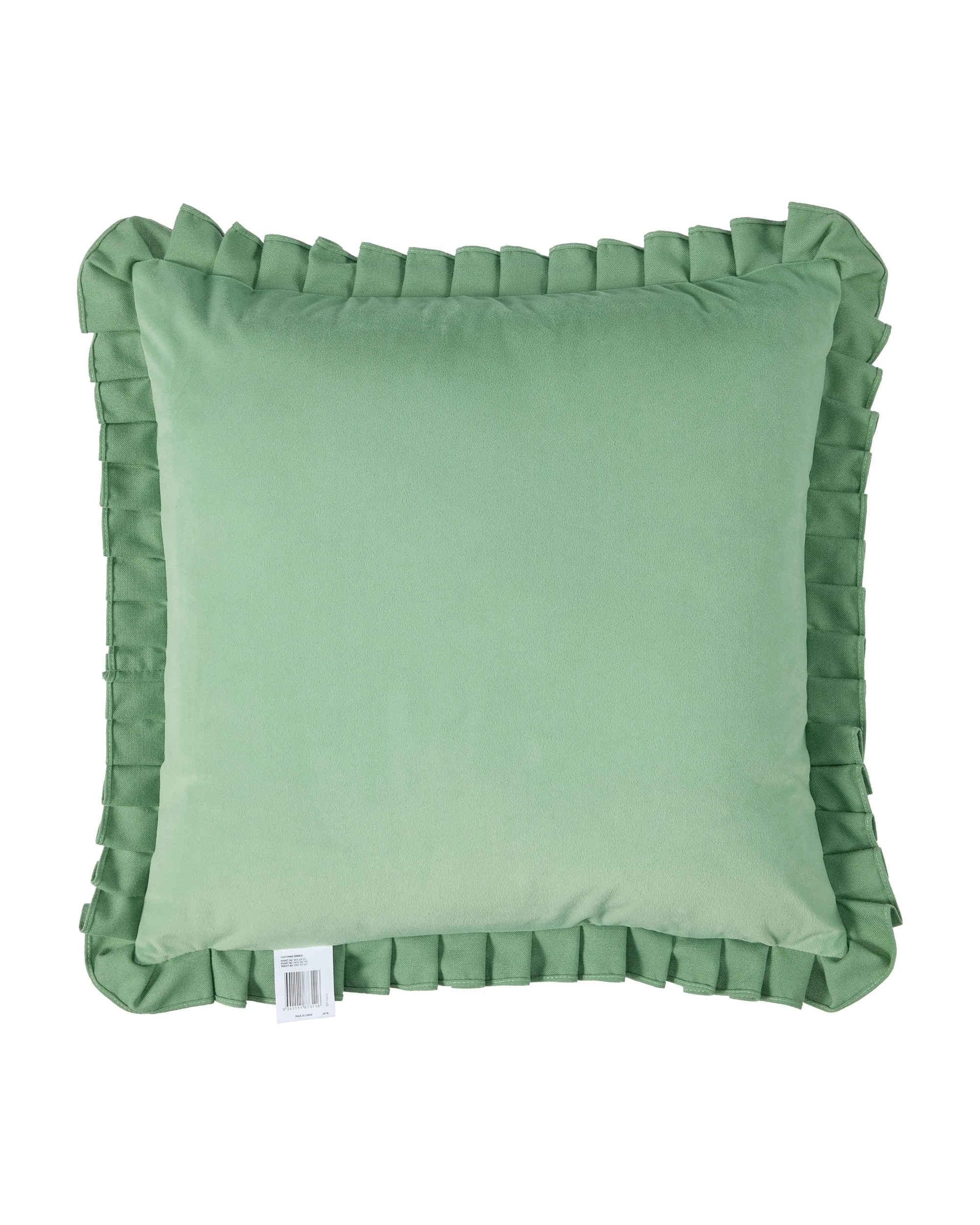 3 50cm Velvet Pleated Trim Cushion - Pesto, 3 of 4