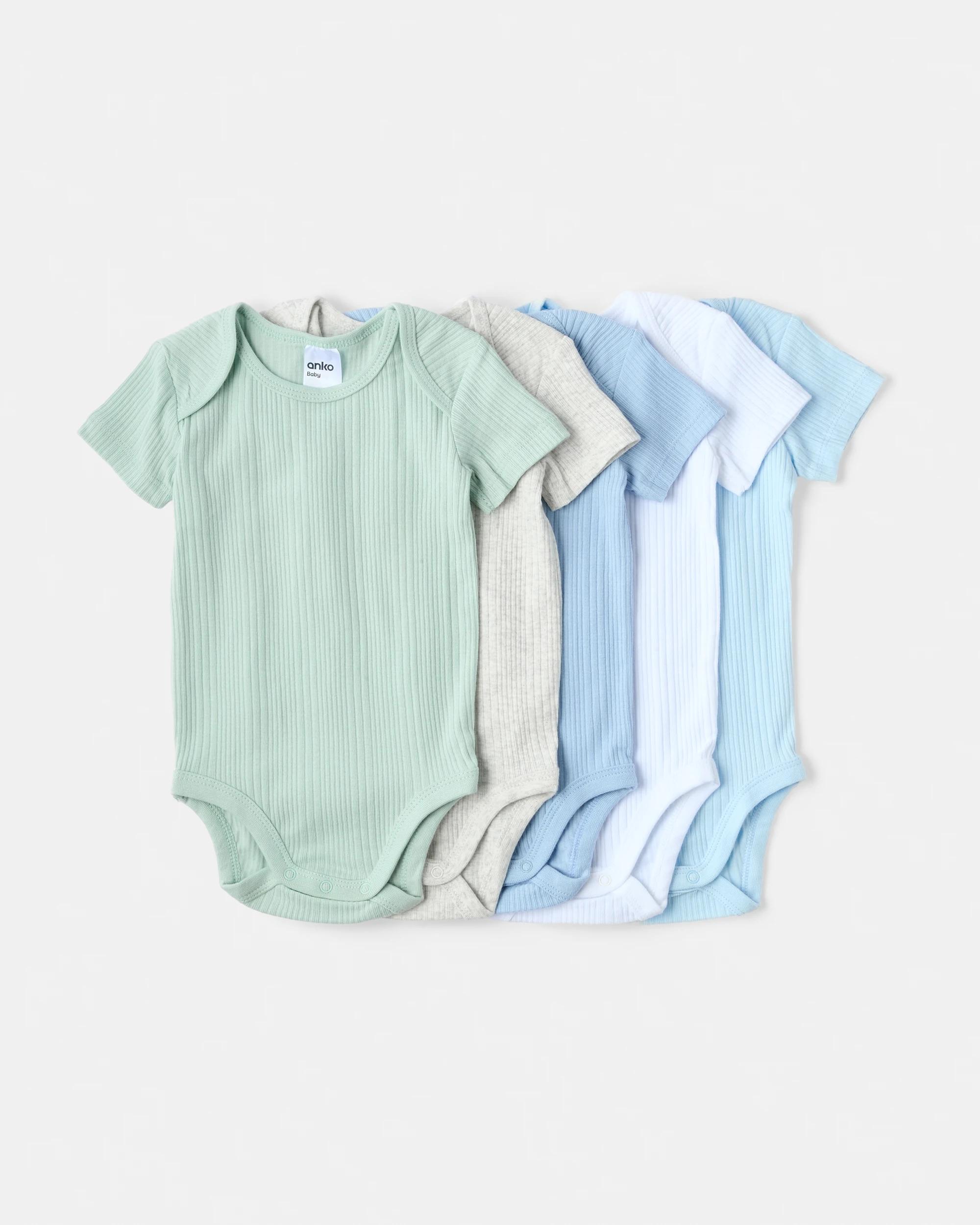 1 5 Pack Short Sleeve Bodysuits Blue Pck, 1 of 10