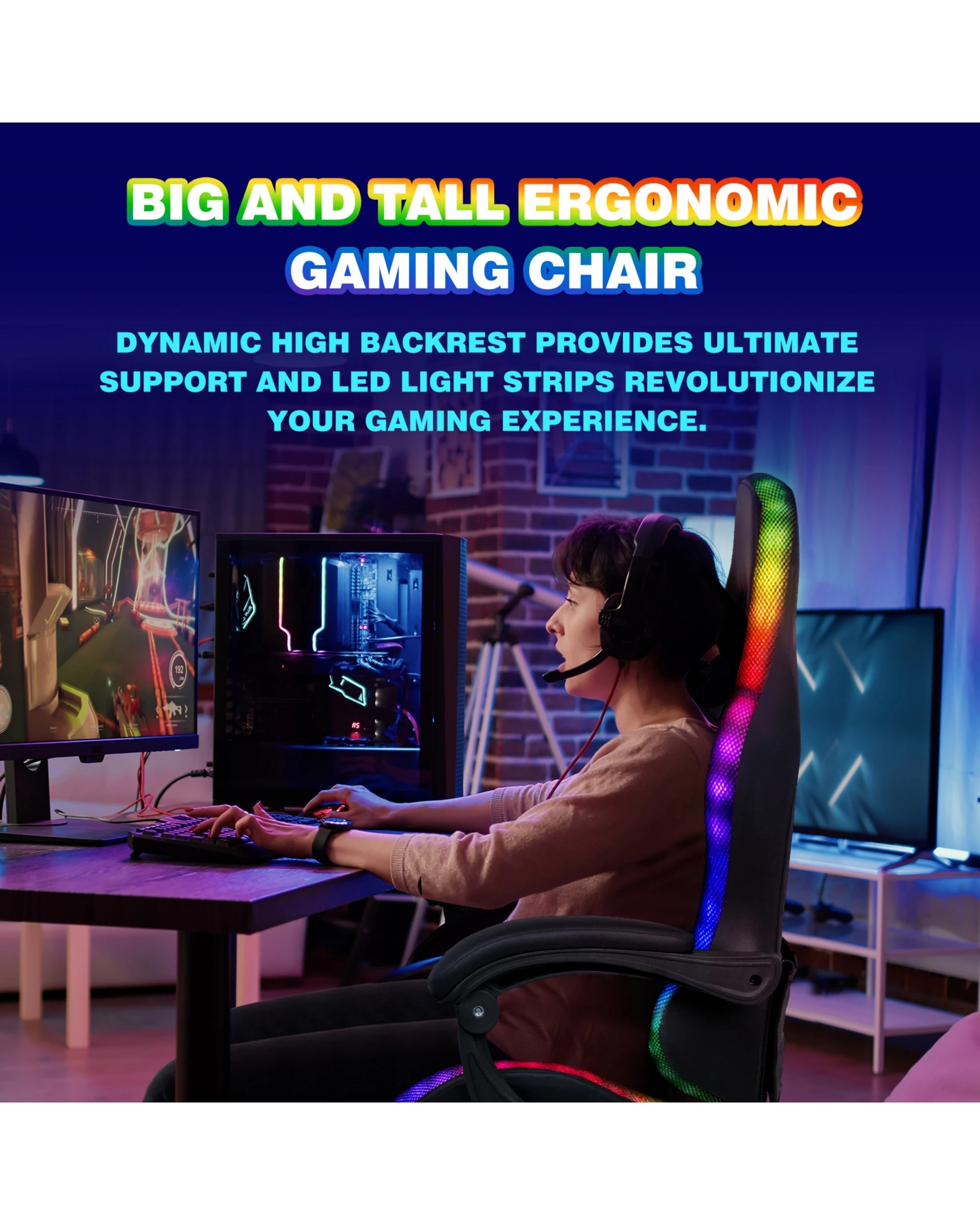 1 Advwin 135° Recline Gaming Chair with Massagers and Led Lights - Black, 1 of 3