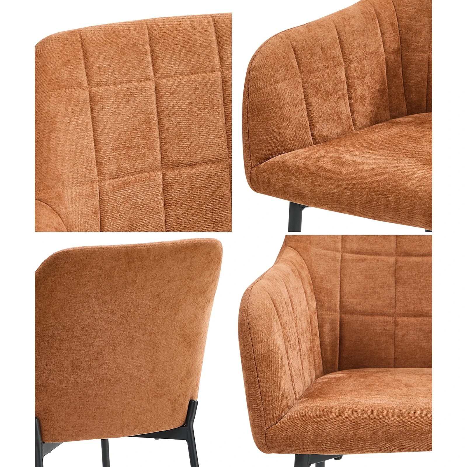6 Oikiture 6x Dining Chairs Kitchen Accent Armchairs Chenille Fabric - Orange, 6 of 10