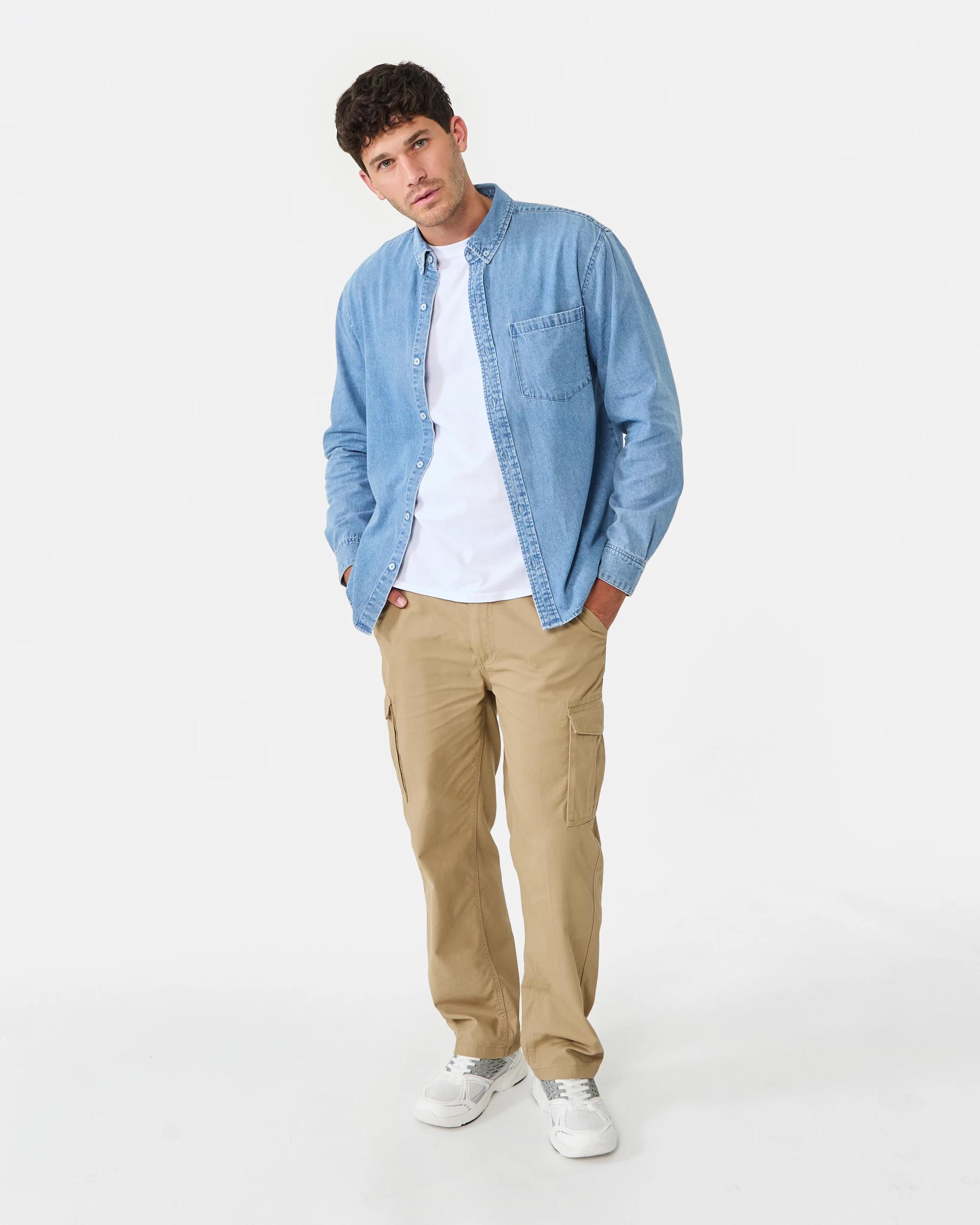 2 Long Sleeve Denim Shirt Mid Wash, 2 of 8