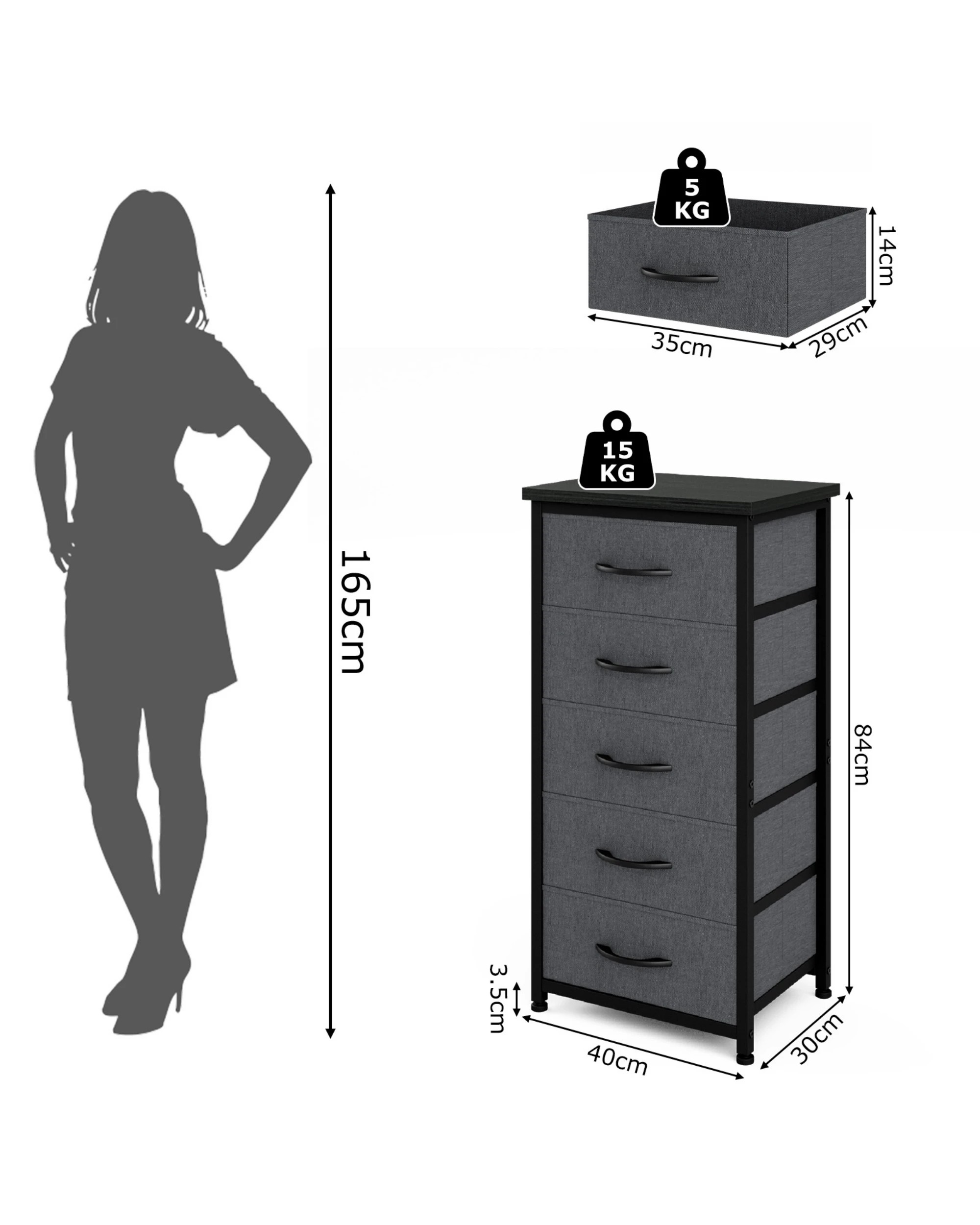 2 Advwin Tall Dresser for Bedroom with 5 Drawers & Adjustable Feet - Black, 2 of 10