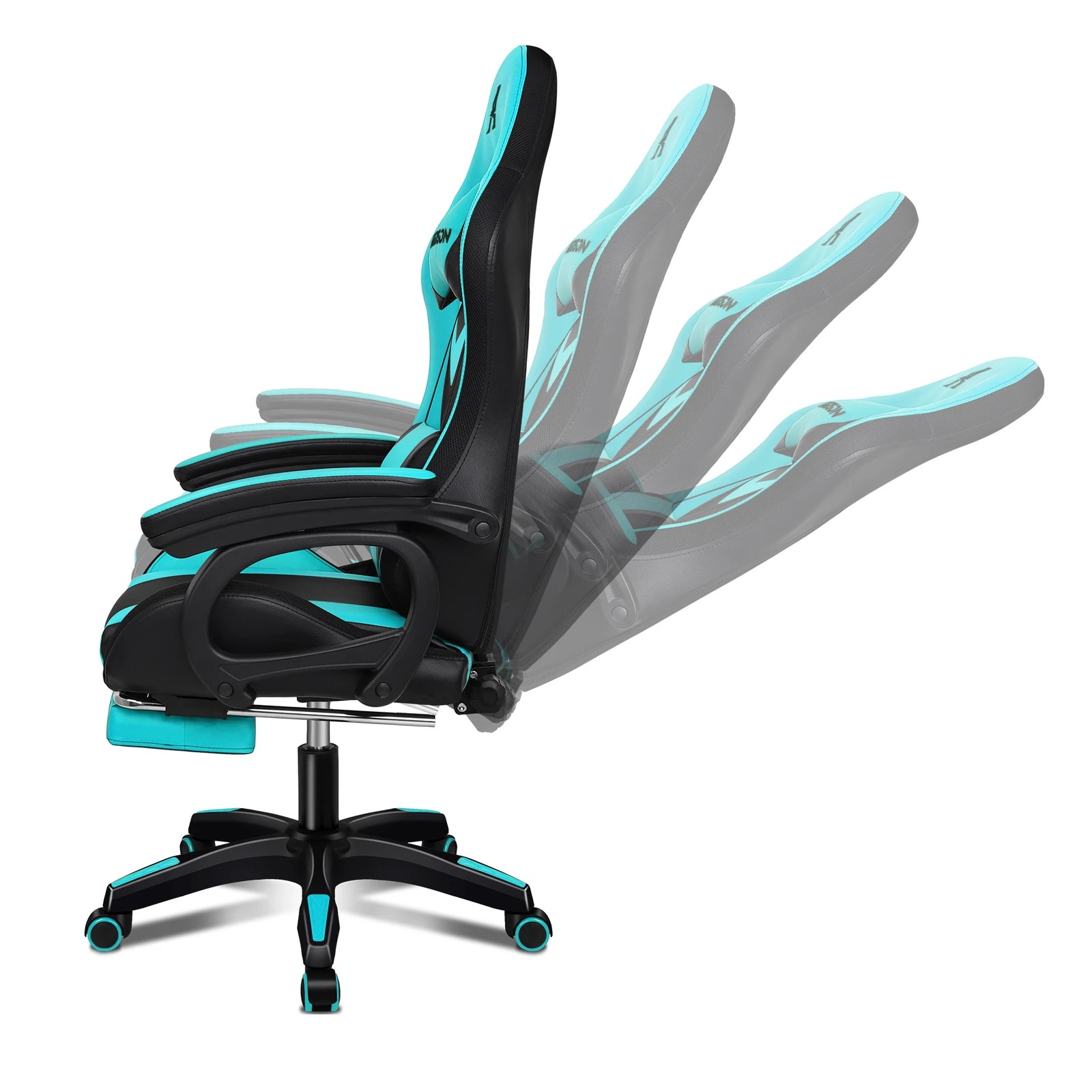7 Alfordson Gaming Office Chair 12 RGB LED Massage Computer Seat Footrest - Cyan Black, 7 of 10