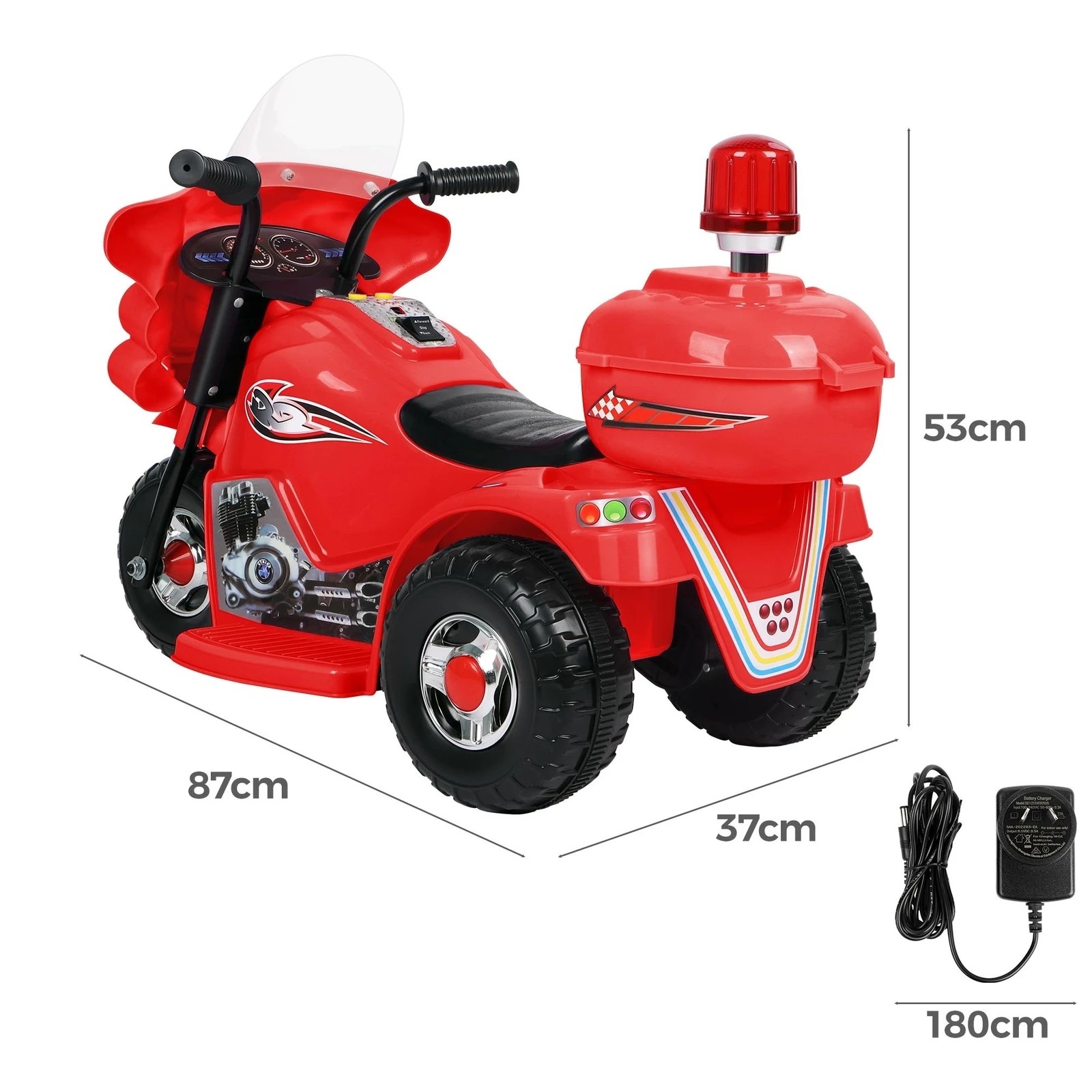 9 Alfordson Kids Ride On Car Police Motorcycle 6V Electric Toy 25W Motor MP3 - Red, 9 of 9