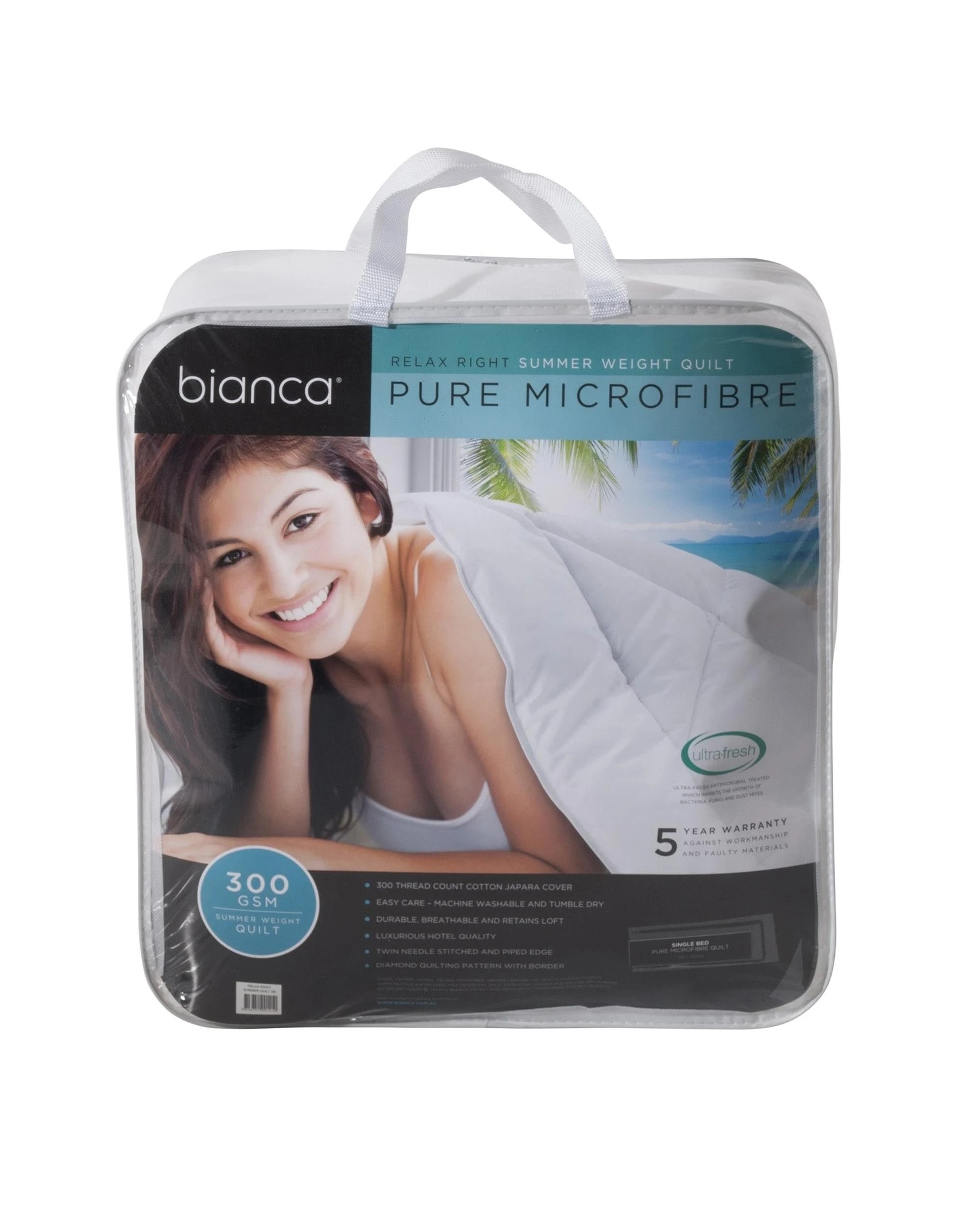 1 Bianca Relax Right Pure Microfibre Quilt 300gsm Cotton Japara Cover Queen - White, 1 of 2