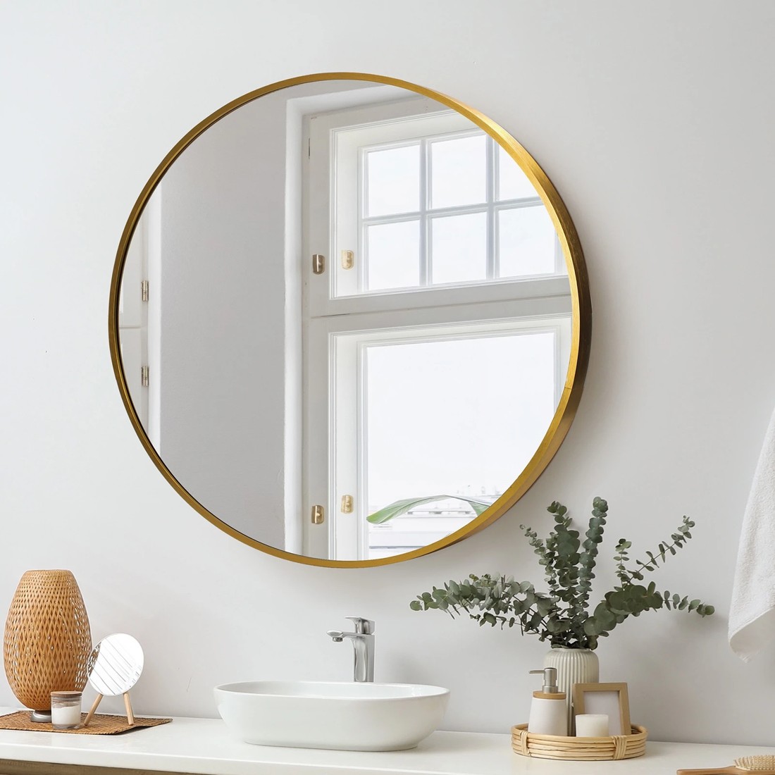 2 Oikiture Wall Mirrors Round 70cm Makeup Mirror Vanity Home Decor Bedroom
 - Gold, 2 of 7